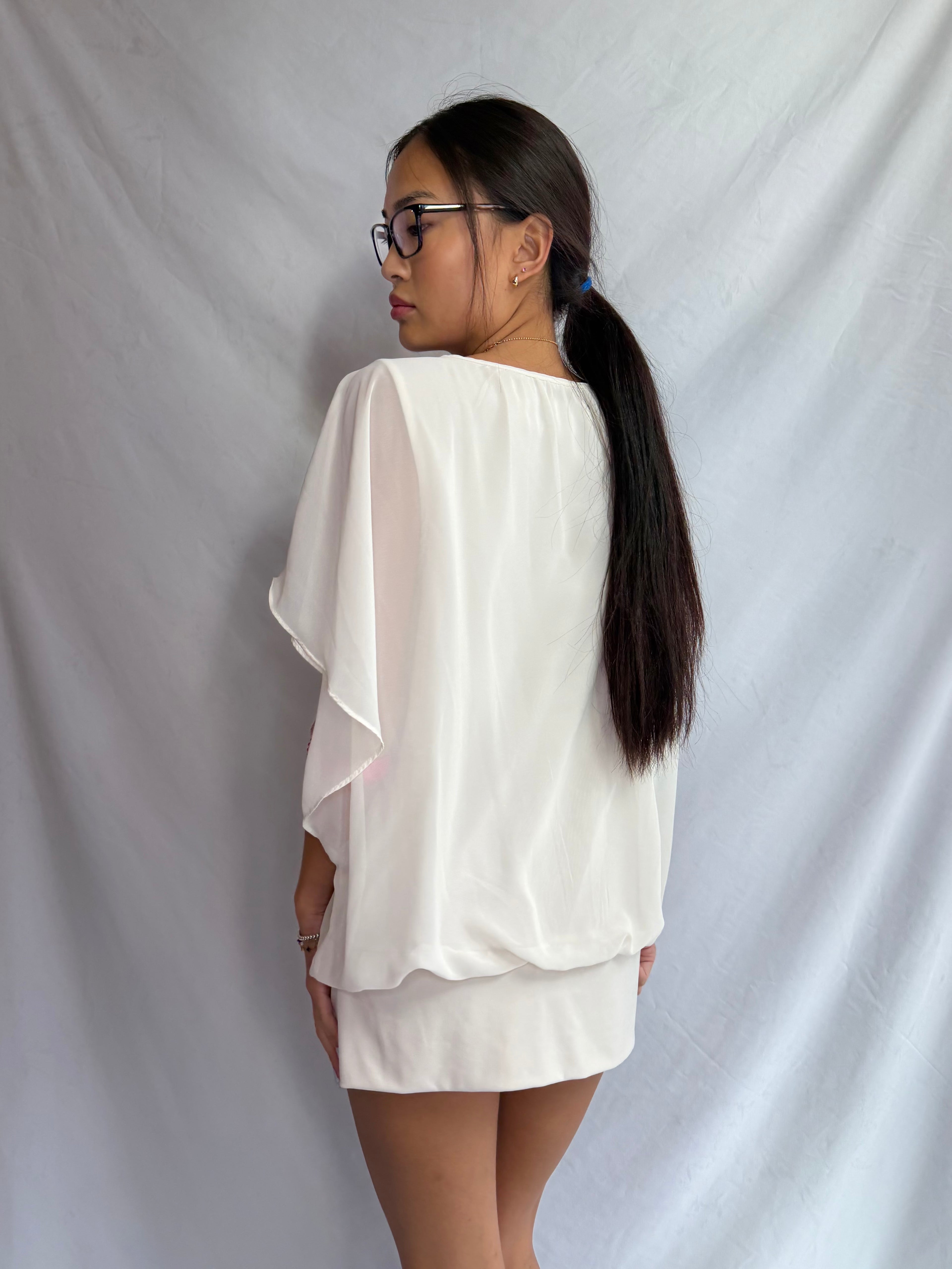 Vintage white draped poncho dress