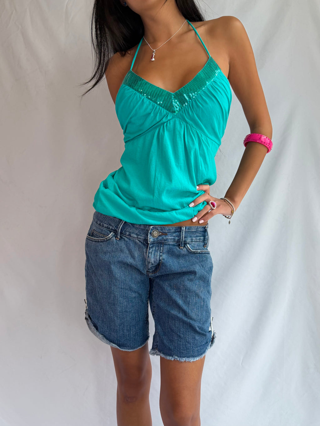 Vintage blue denim capris shorts