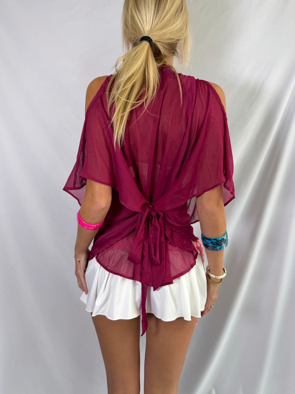 Vintage maroon sheer beaded top