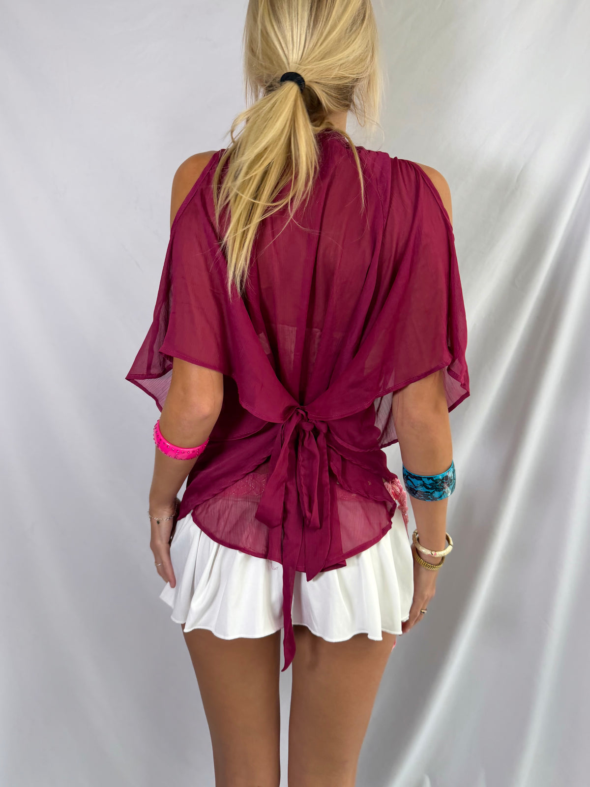 Vintage maroon sheer beaded top