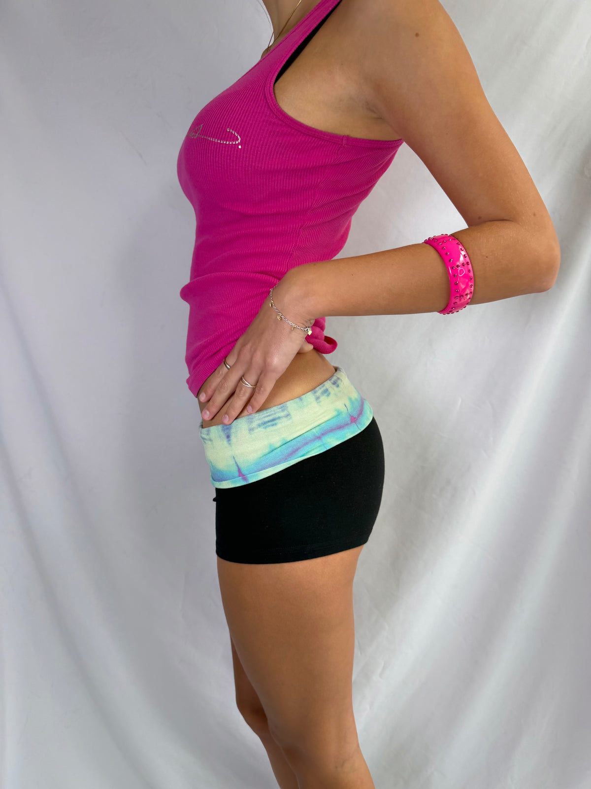 Vintage tie dye foldover yoga shorts
