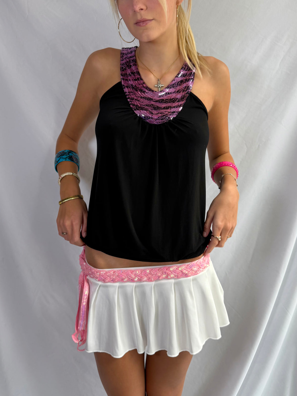 Vintage purple zebra sequin halter top