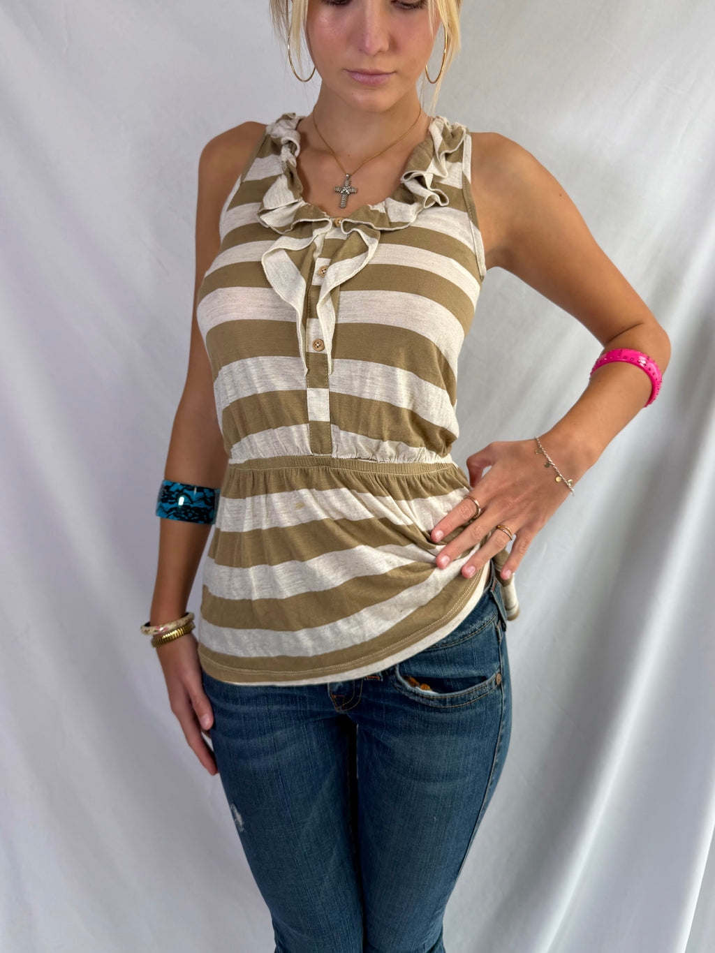 Vintage striped babydoll tank top