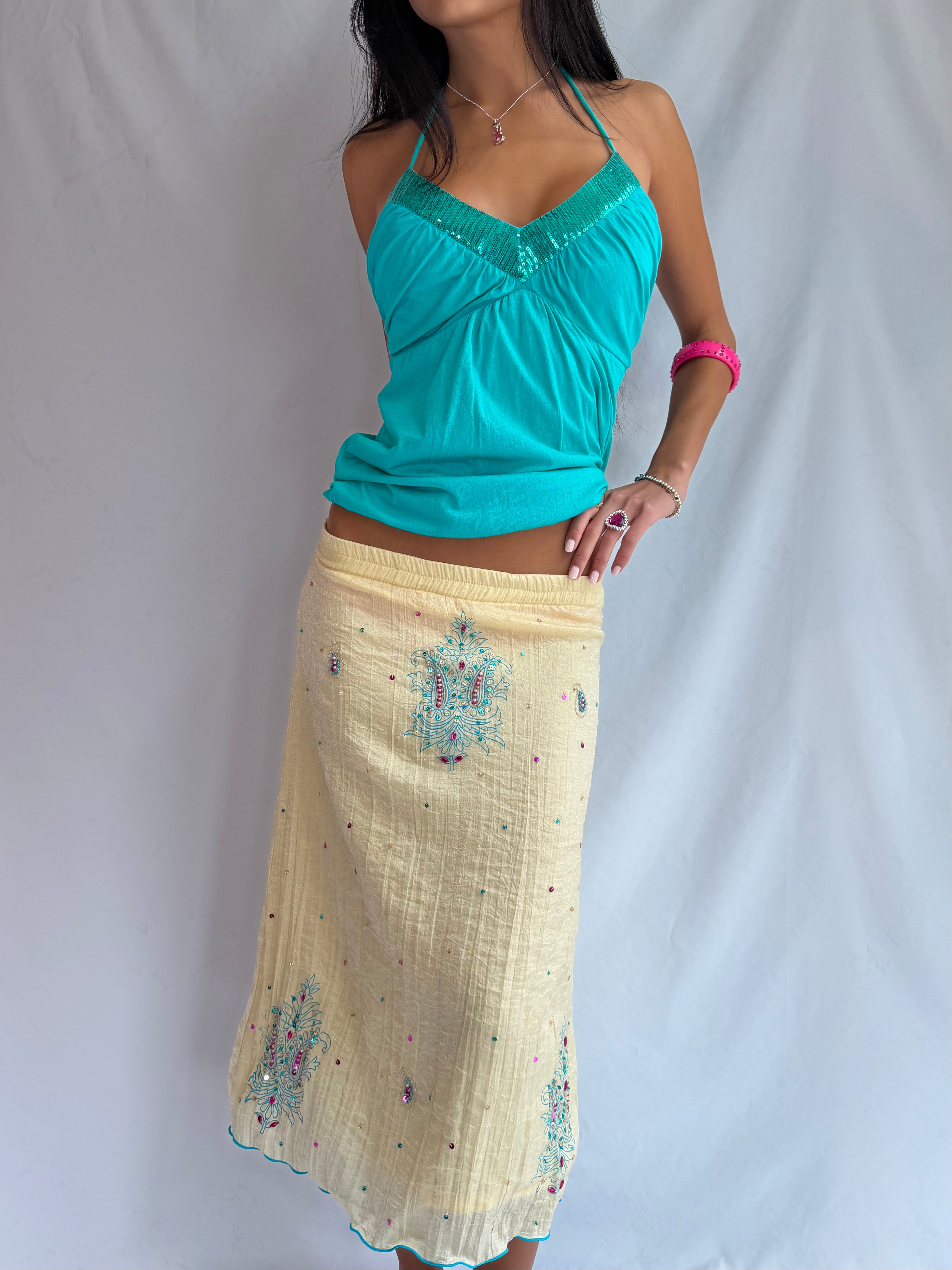 Vintage yellow beaded maxi skirt