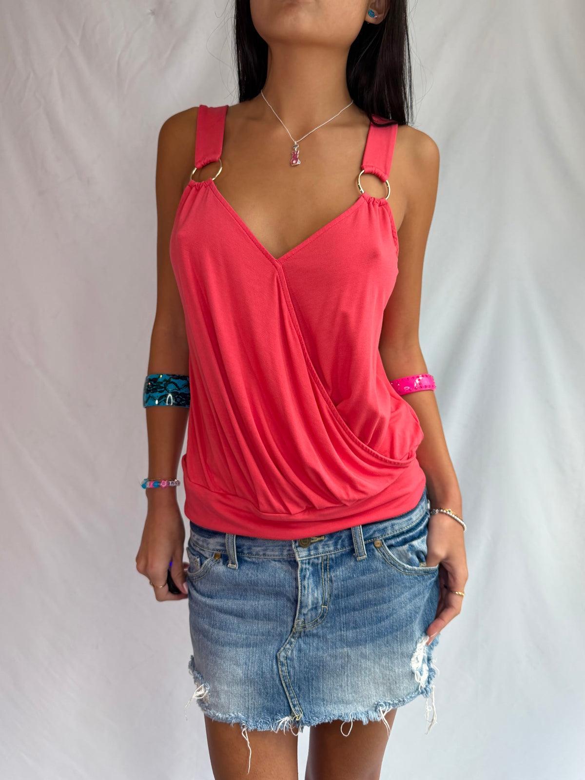 Vintage coral pink drape tank top