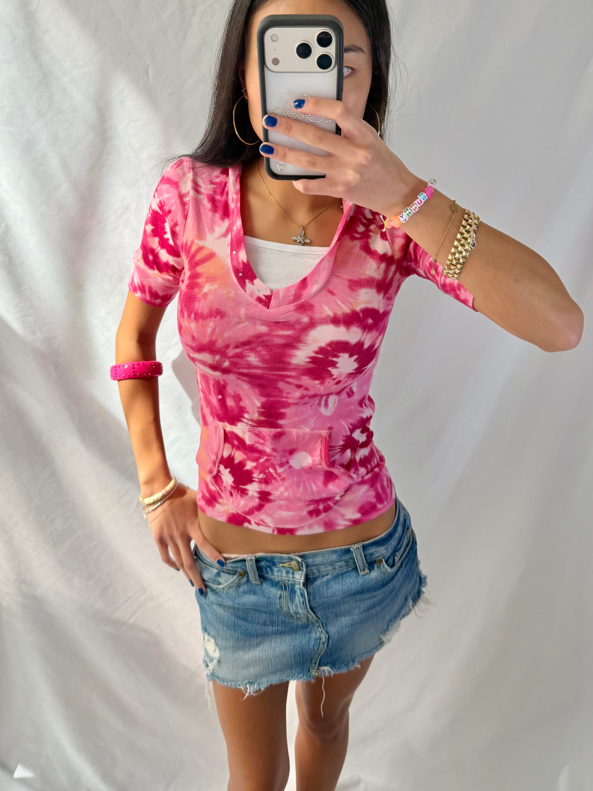 Vintage pink tie dye hoodie top