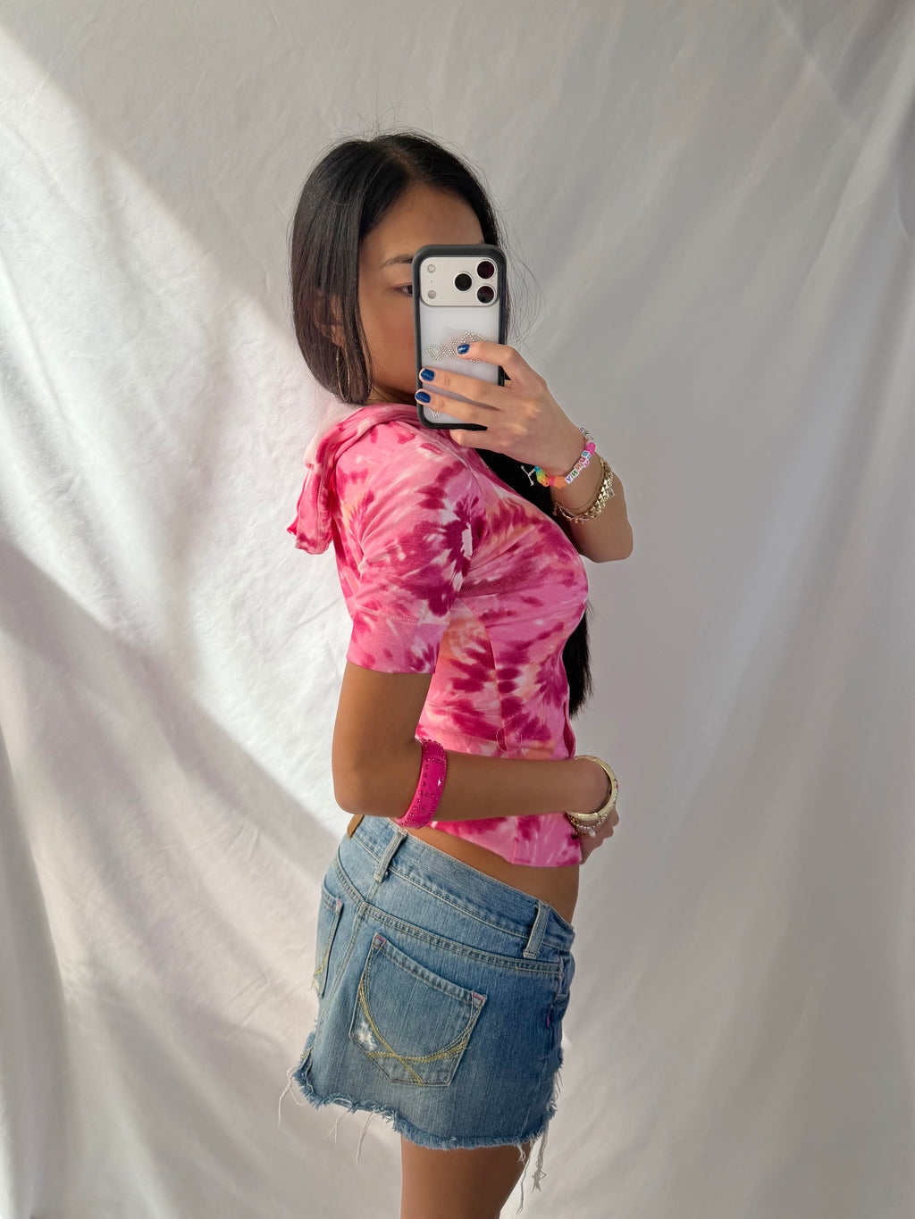 Vintage pink tie dye hoodie top