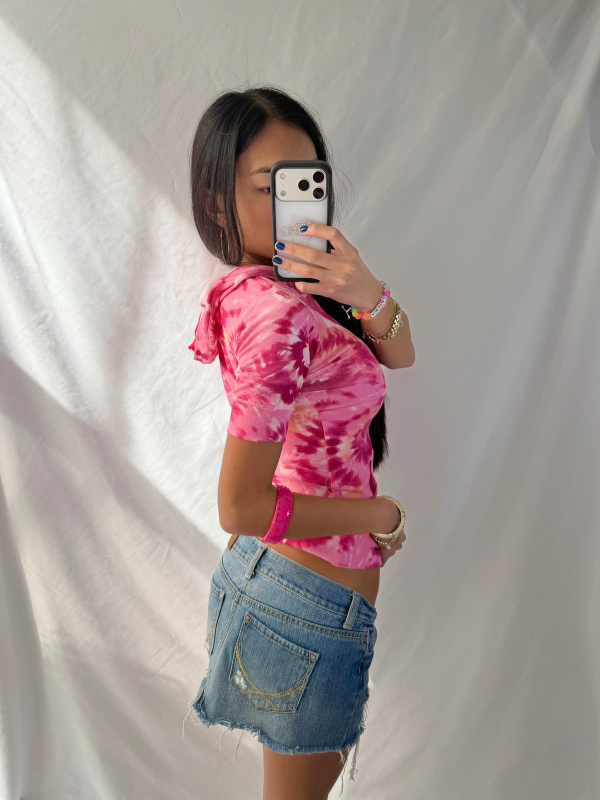Vintage pink tie dye hoodie top