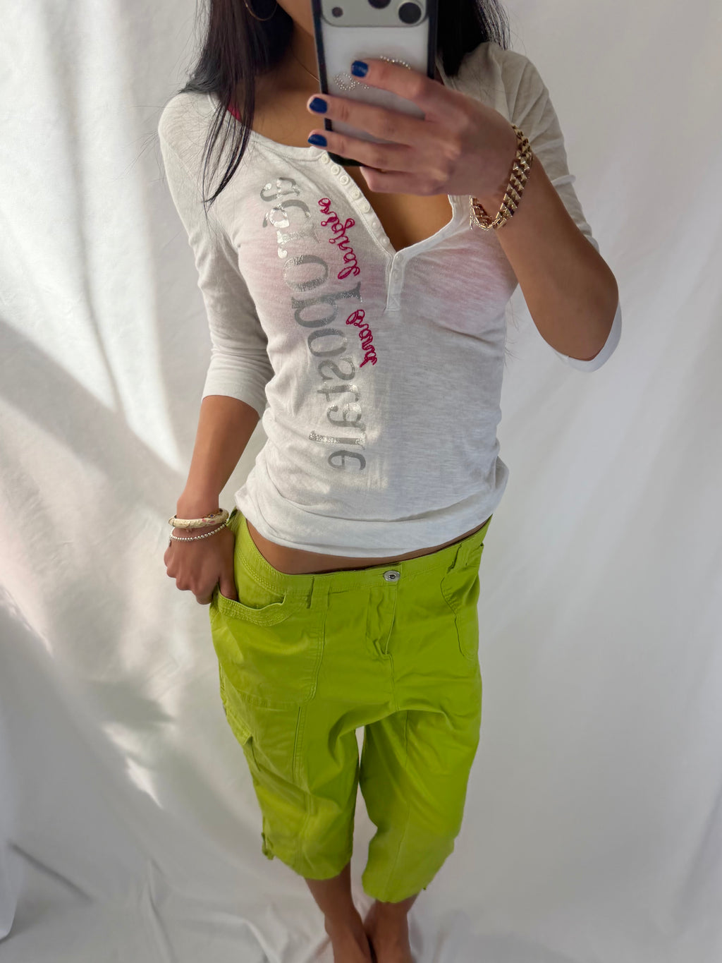 Vintage lime green capris cargo pants