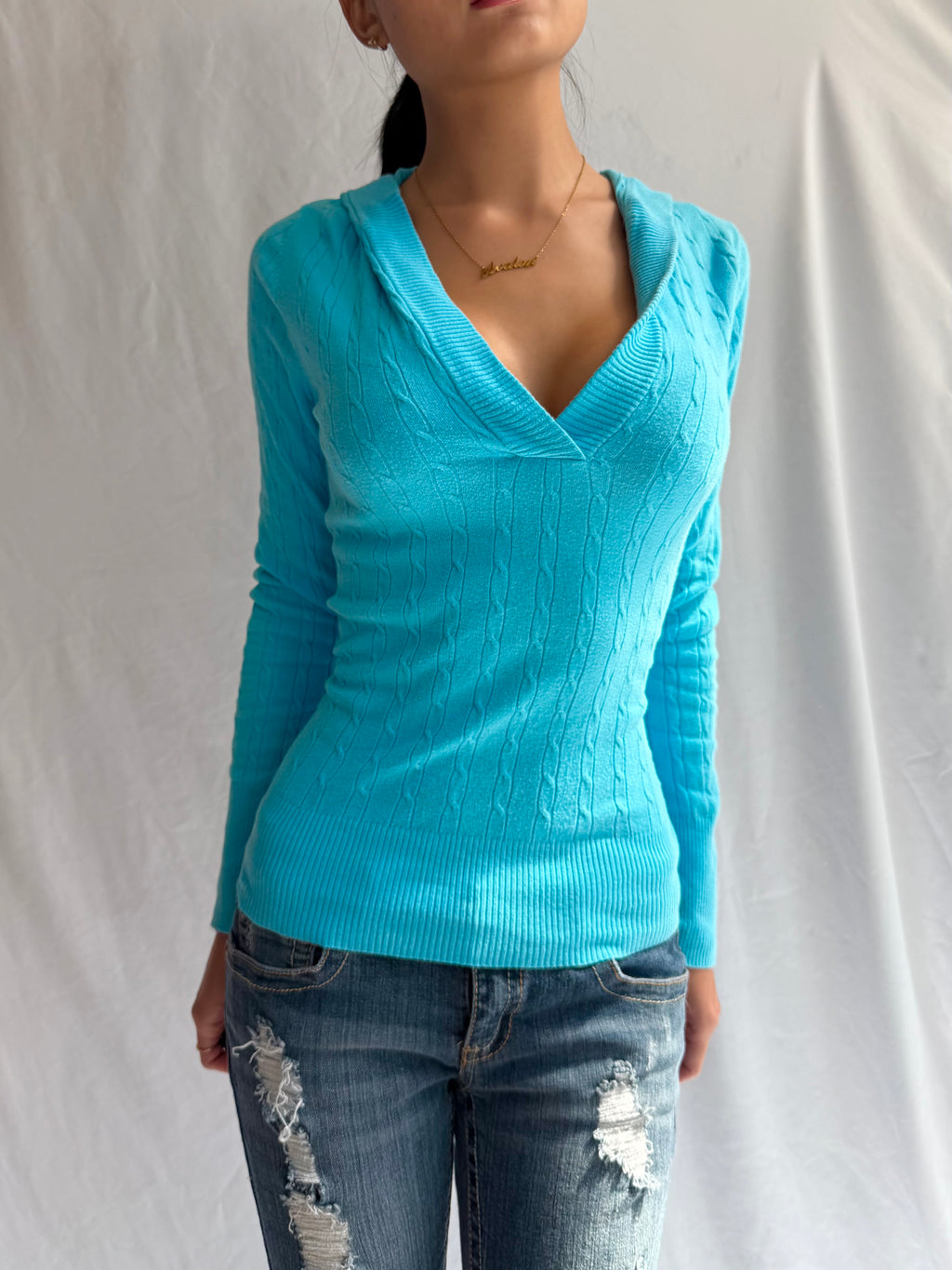 Vintage blue fitted sweater hoodie