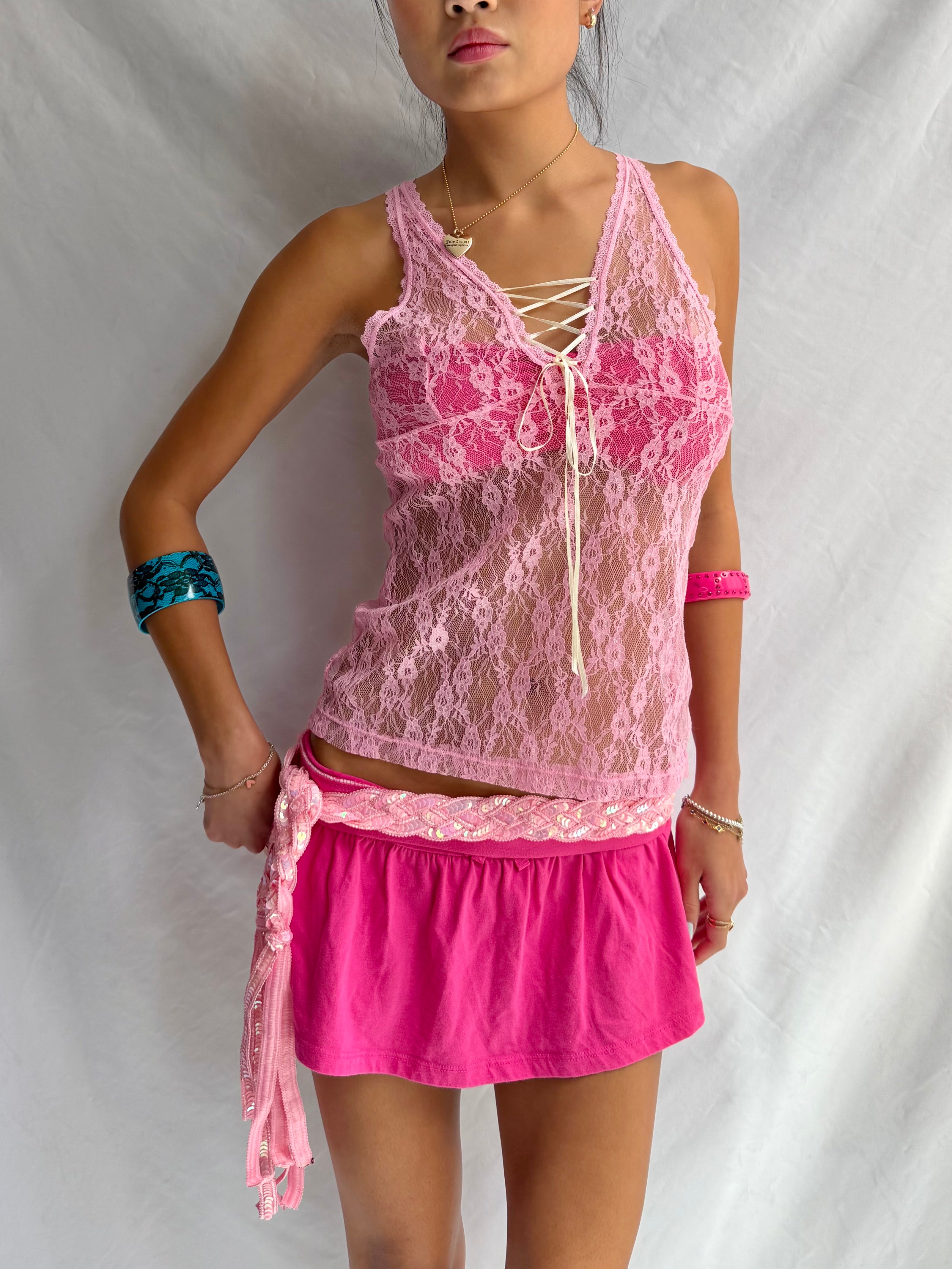 Vintage lace up tank top
