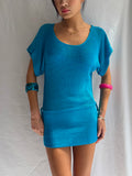 Vintage teal crochet sweater mini dress