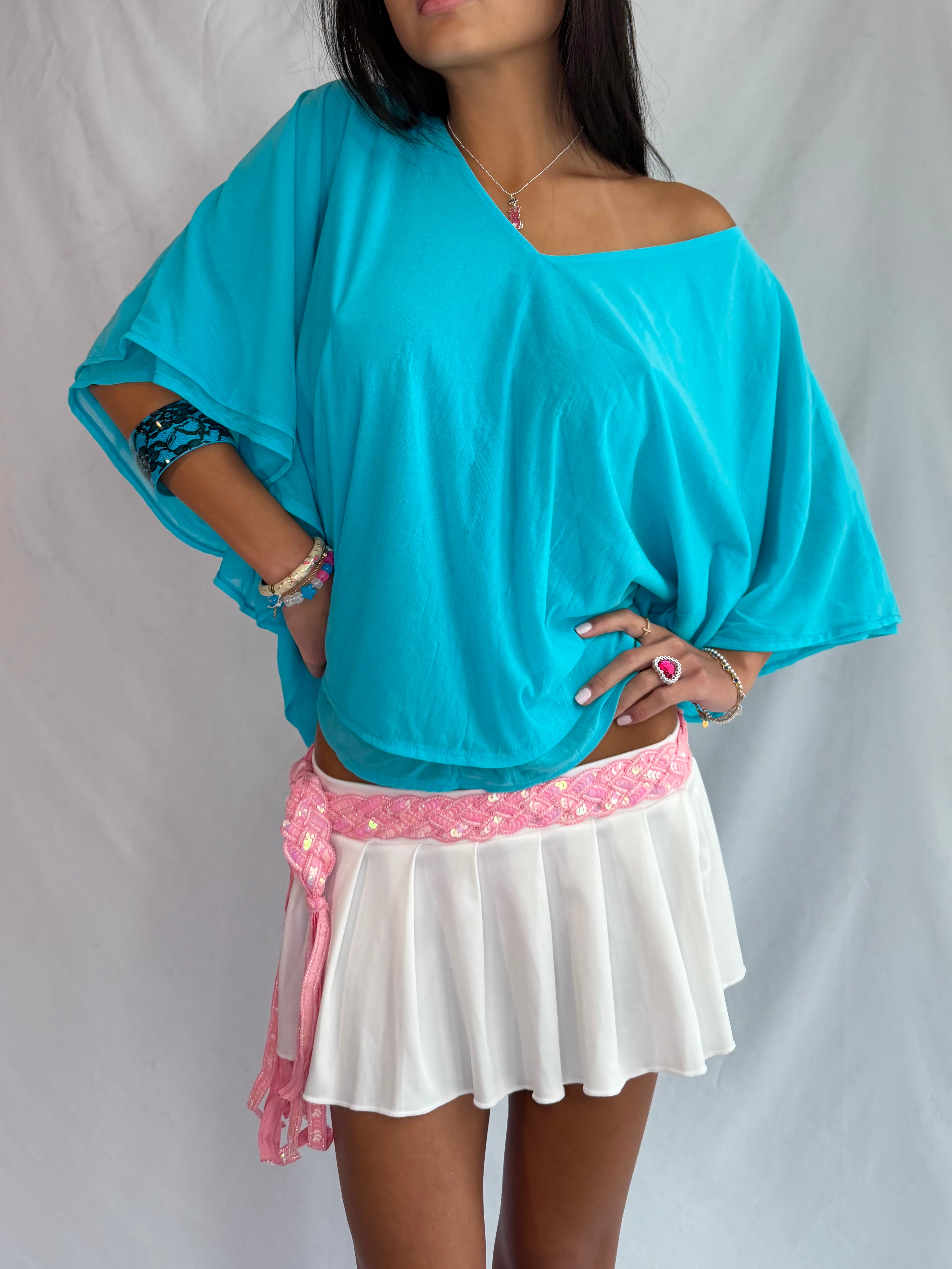 Vintage teal drape poncho top