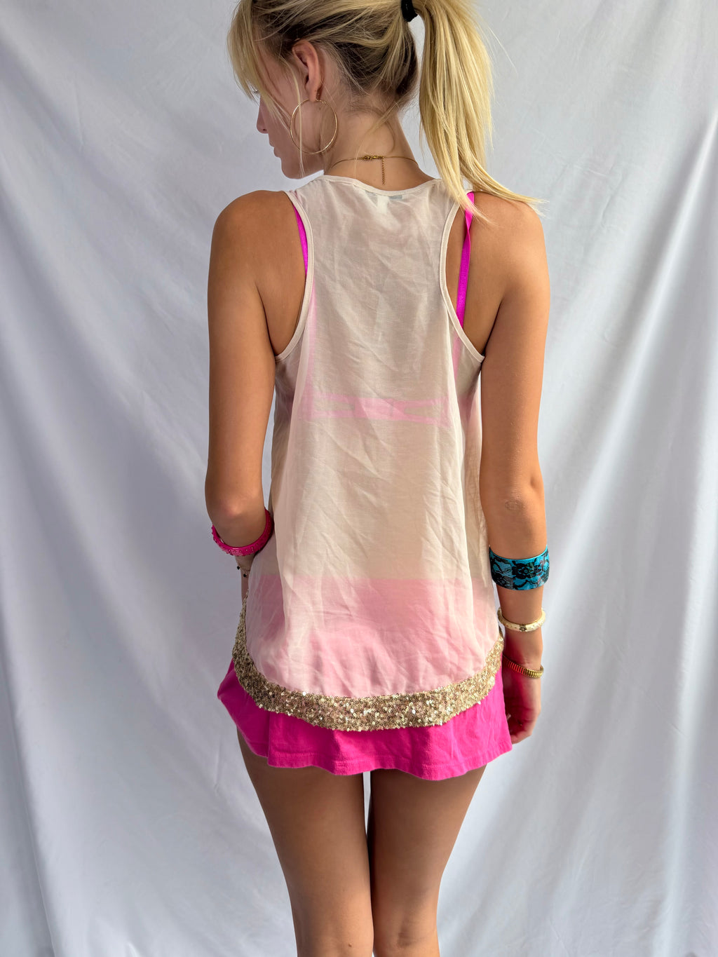 Vintage sheer gold sequin tank top