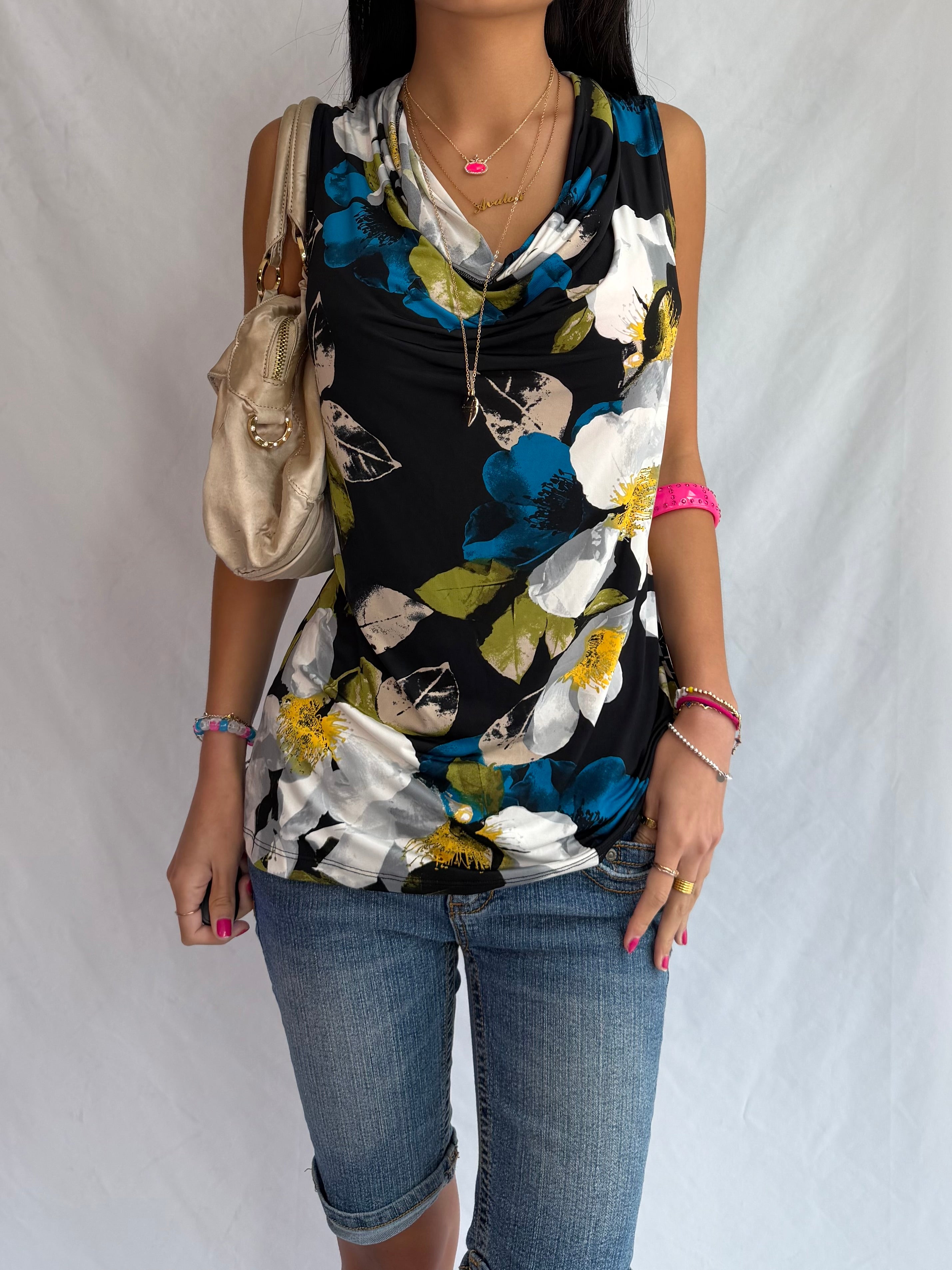 vintage floral cowl neck top ⋆˚✿˖°