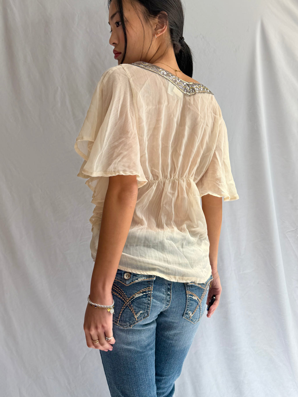 Vintage gold sequin flowy top
