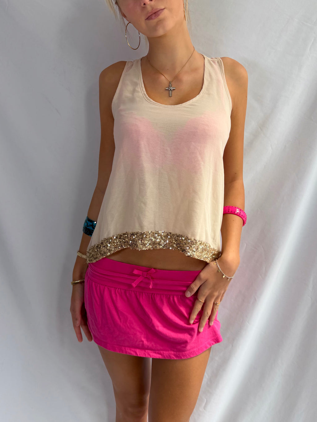 Vintage sheer gold sequin tank top