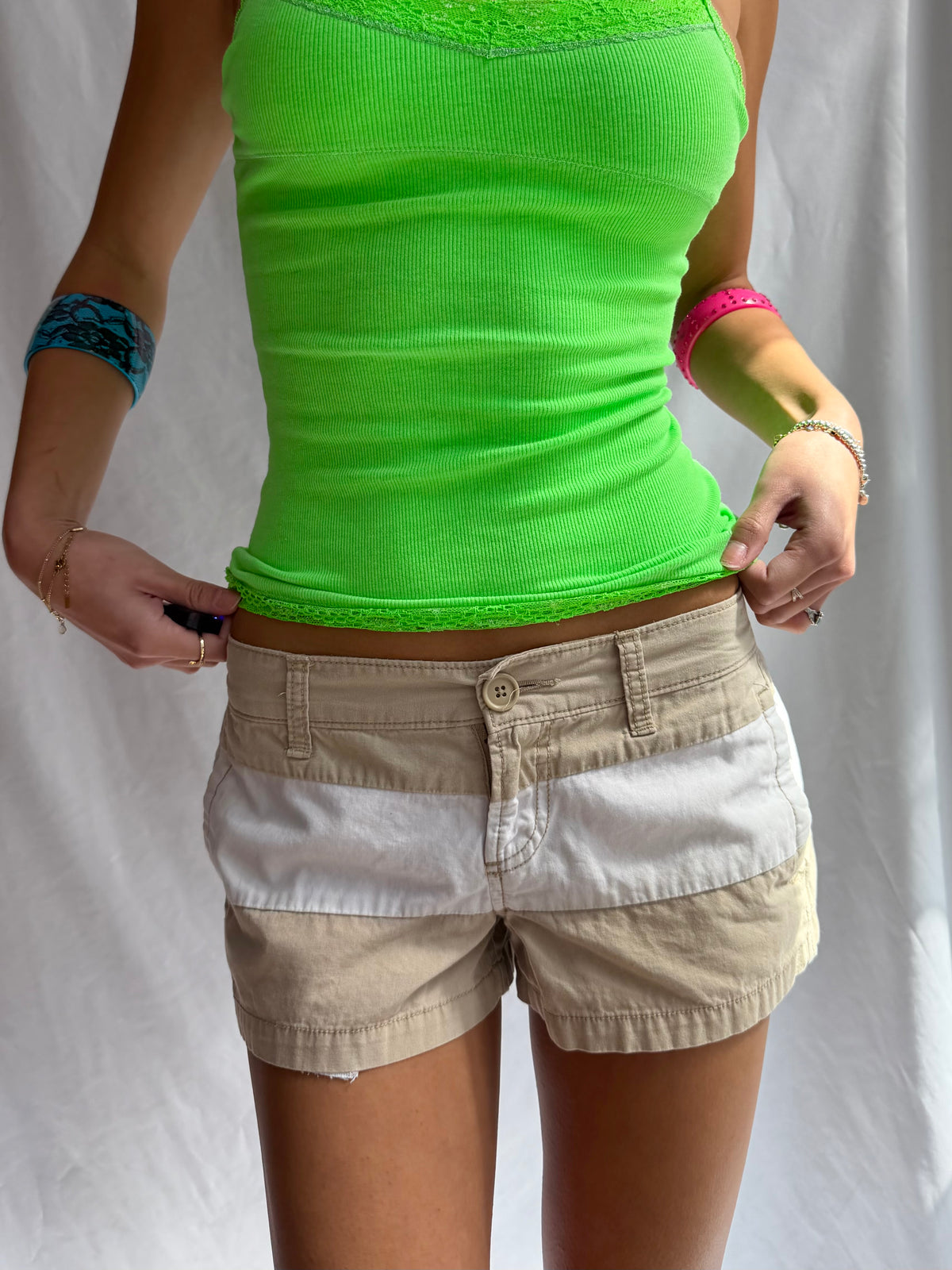 Vintage striped cargo mini shorts