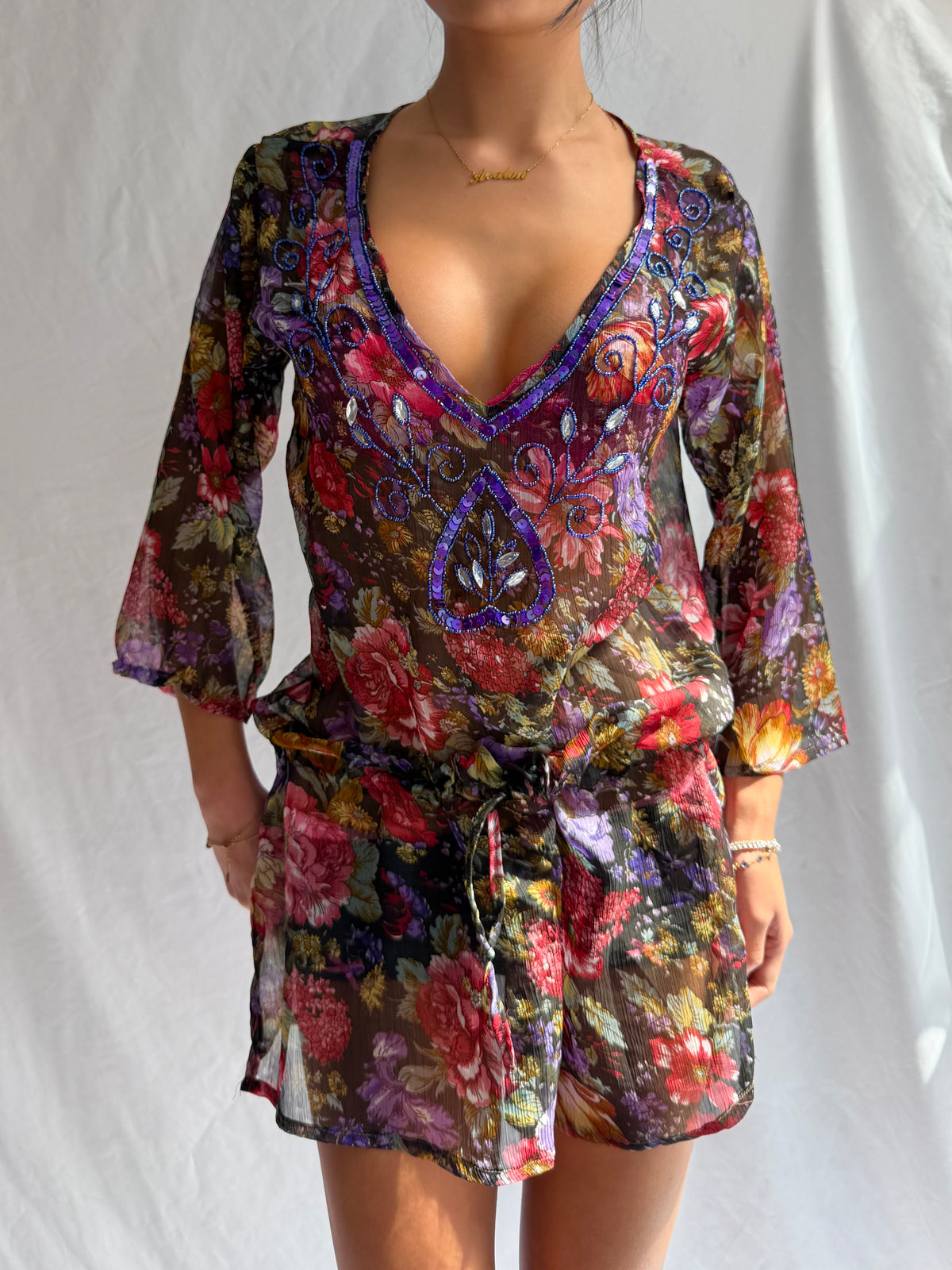 Vintage cinched floral mini dress
