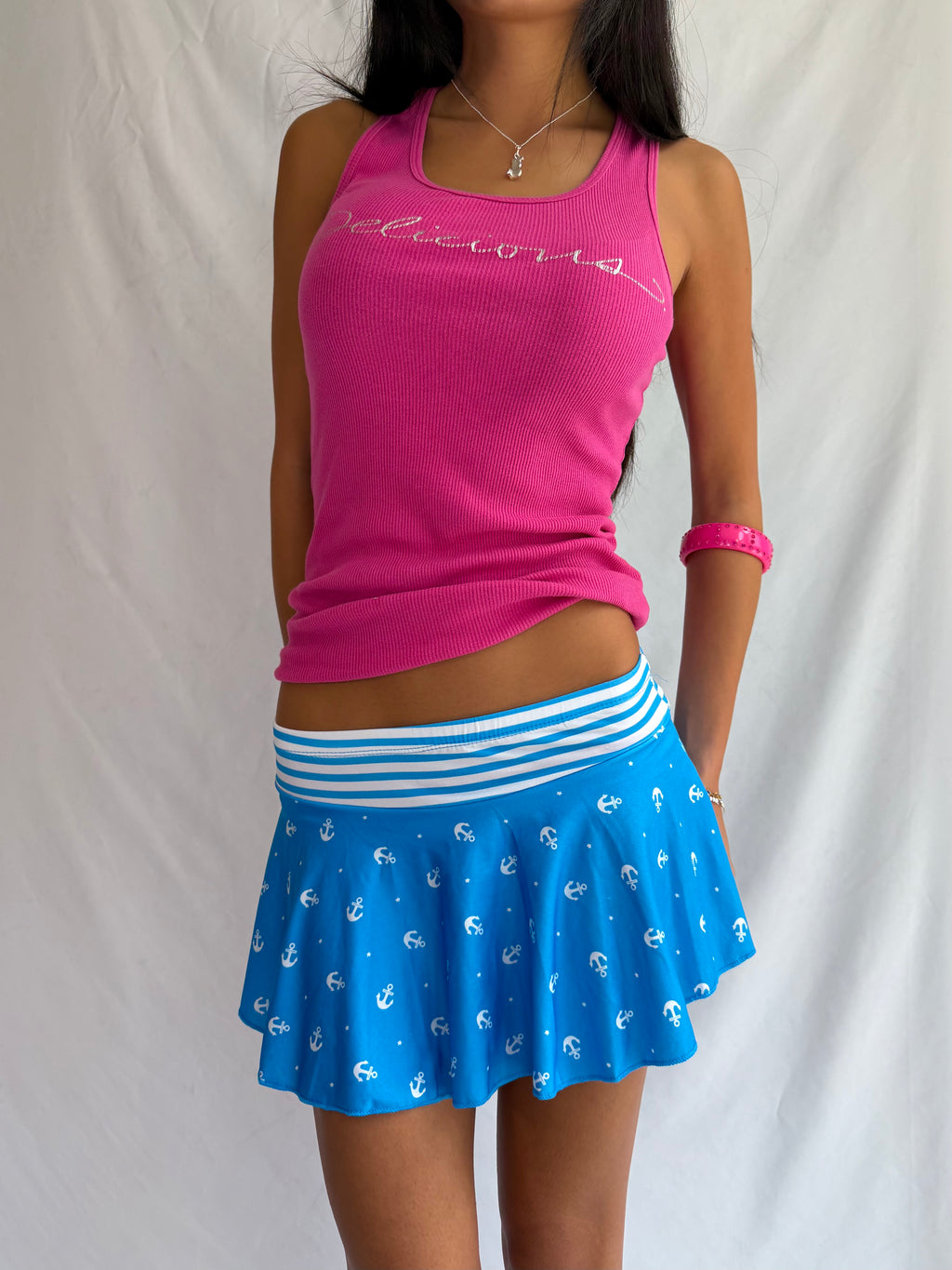 Vintage blue anchor micro mini skirt