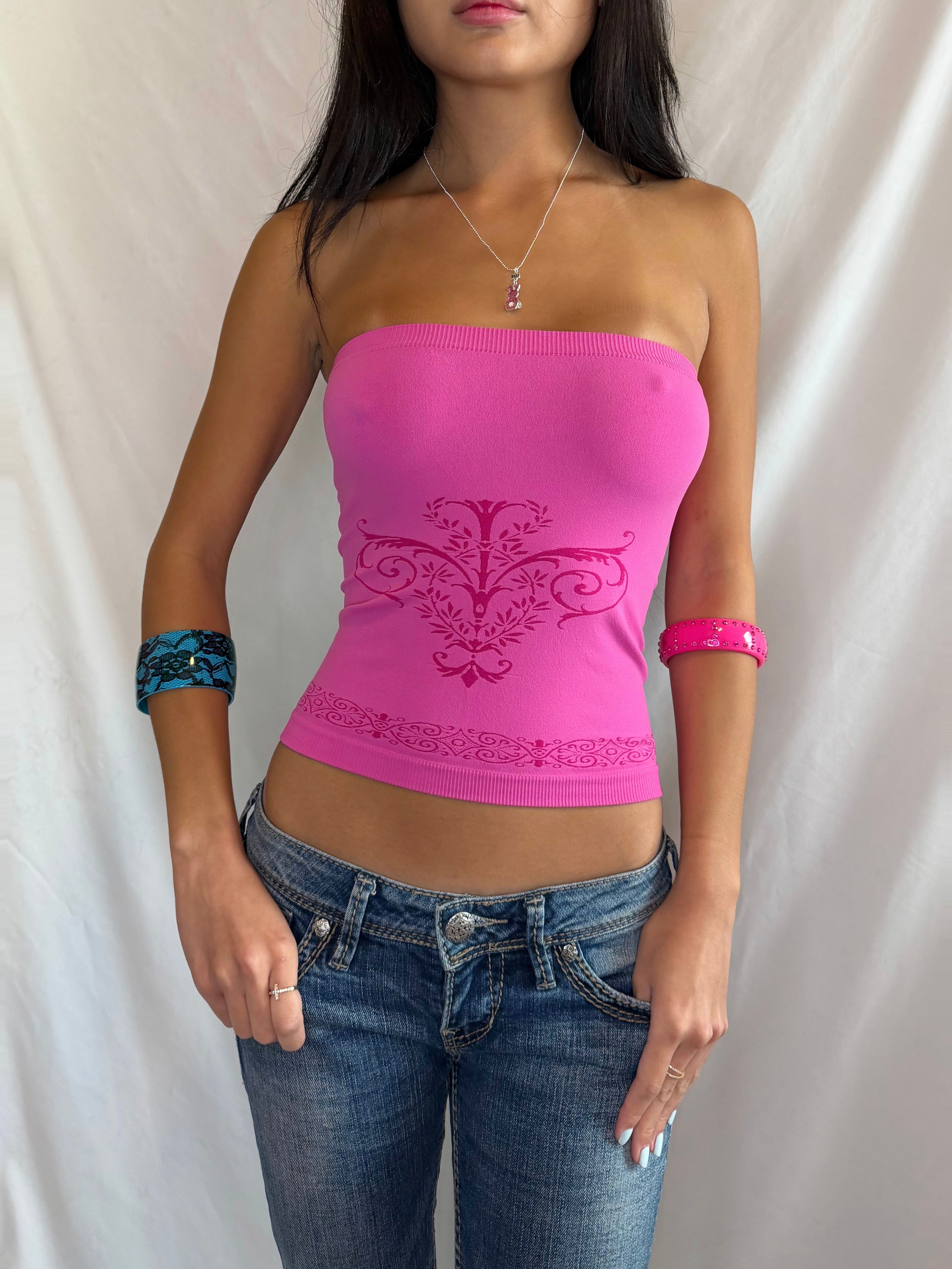 Vintage hot pink floral tube top