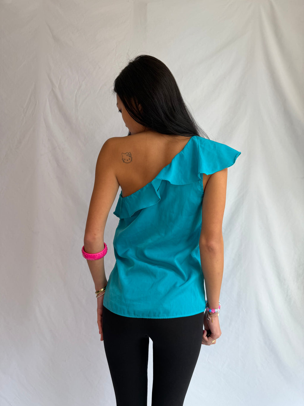 vintage blue one shoulder ruffle top ⋆˙⟡
