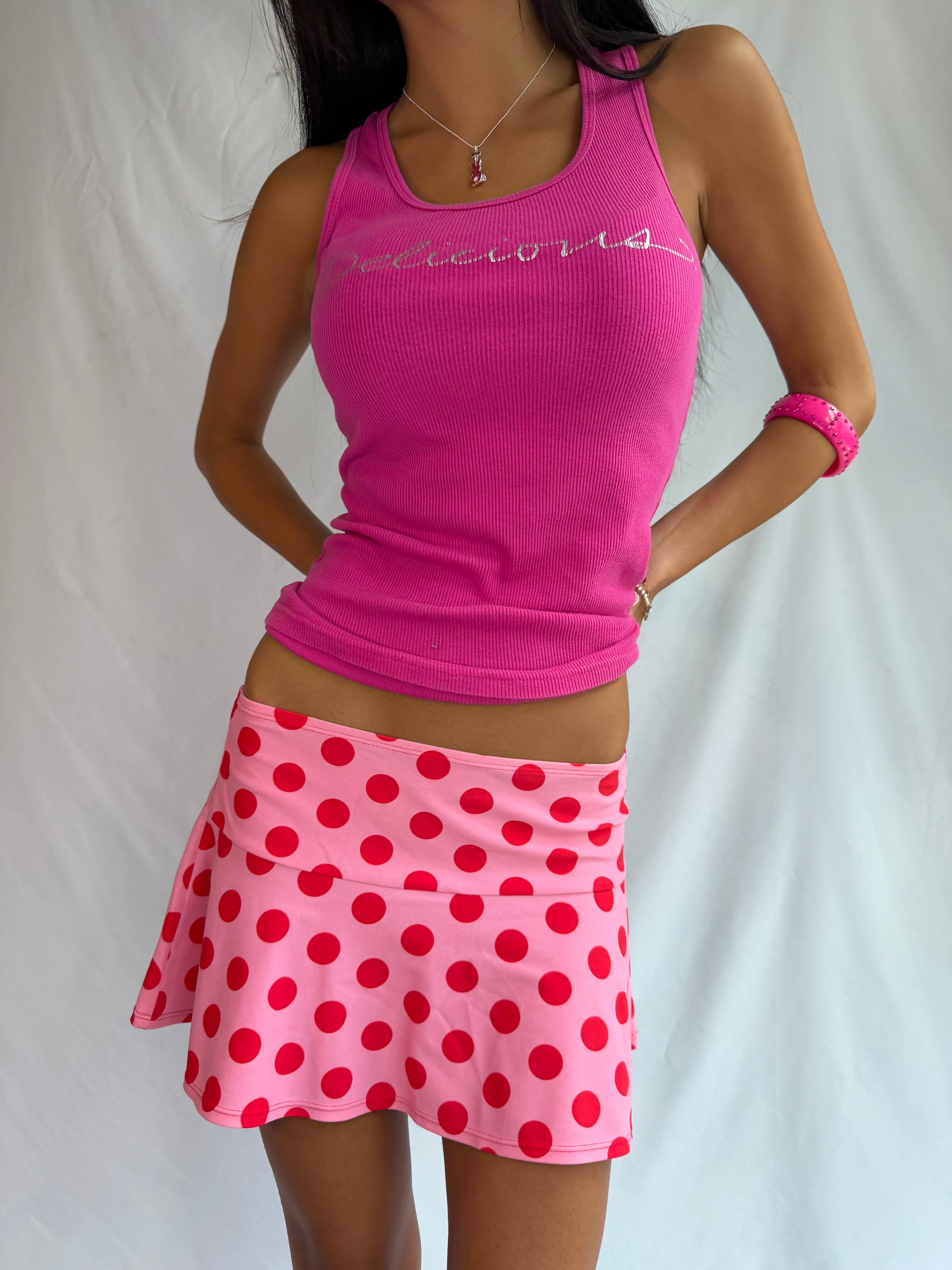 Vintage Aeropostale pink polka dot mini skirt