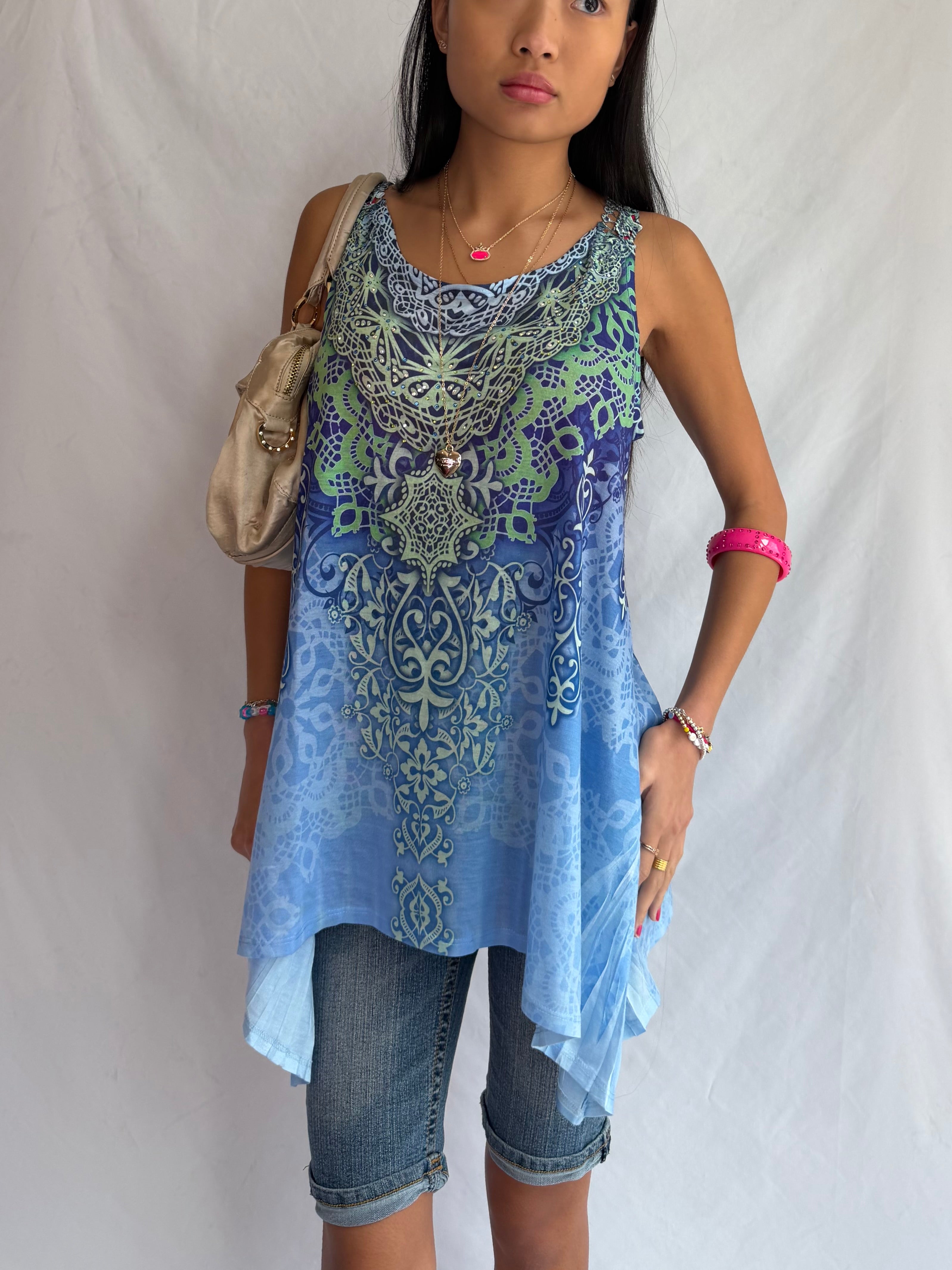vintage boho design tank top ˖᯽ ݁˖