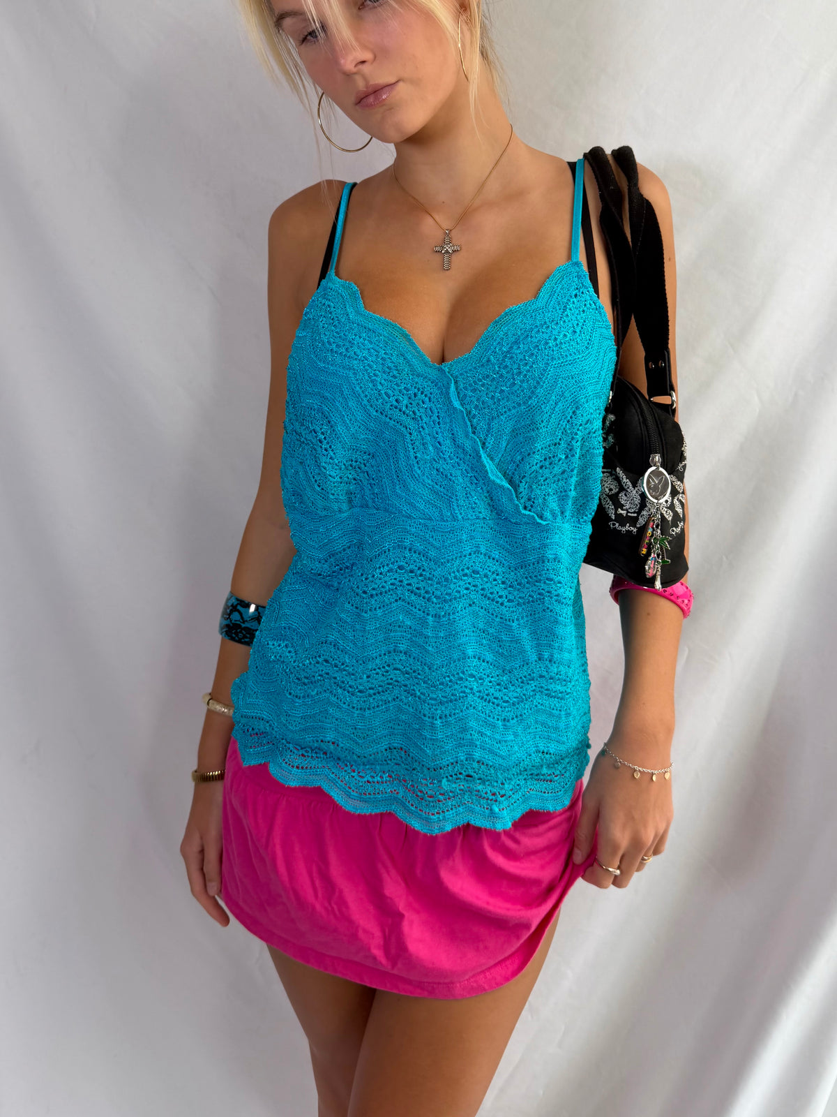 Vintage blue crochet tank top
