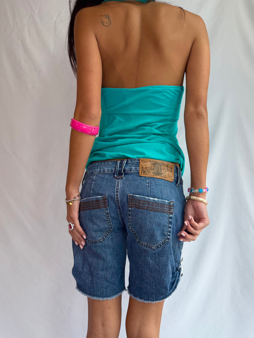 Vintage blue denim capris shorts