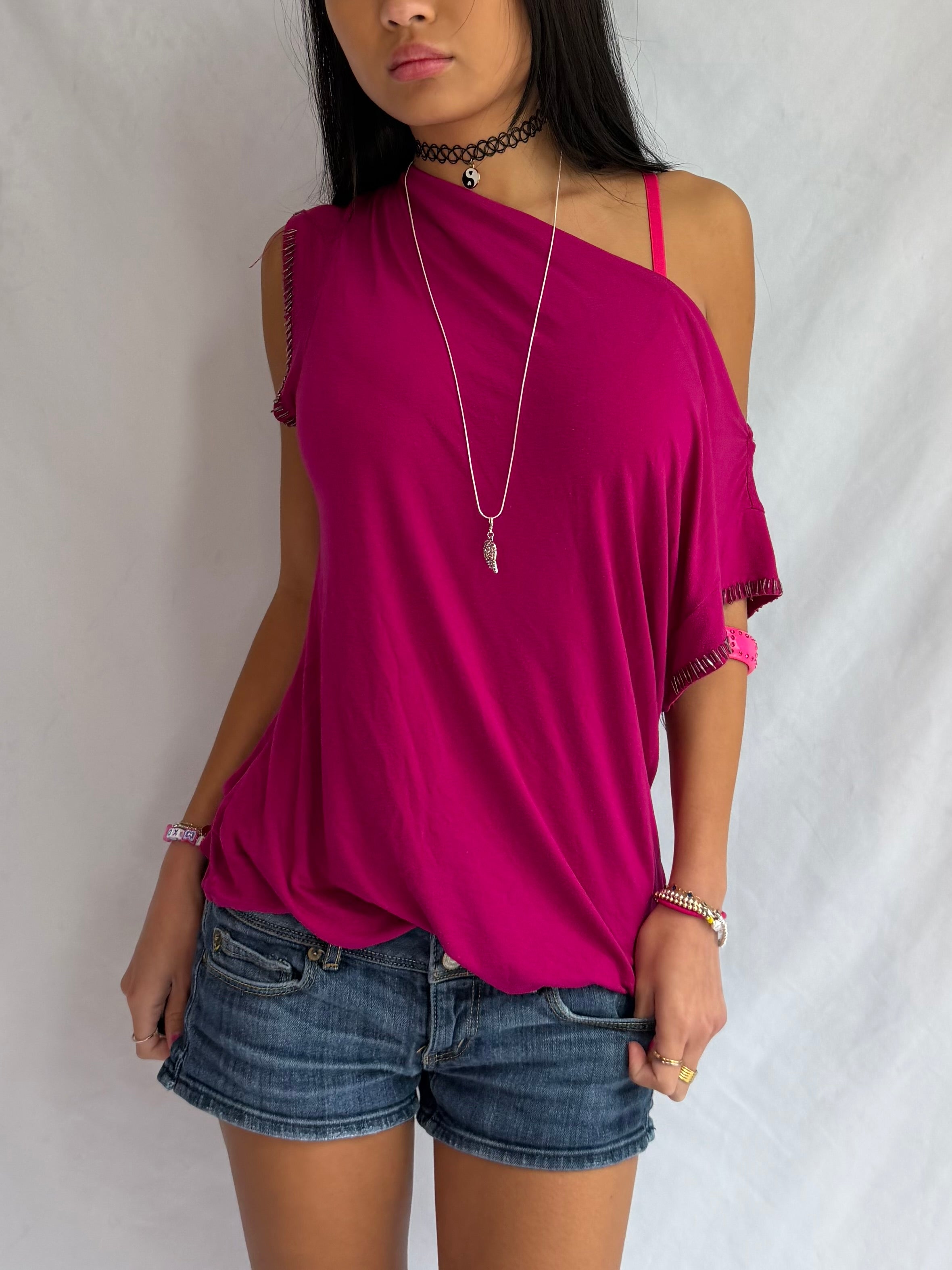 vintage fuchsia off the shoulder top ₊˚⊹⋆