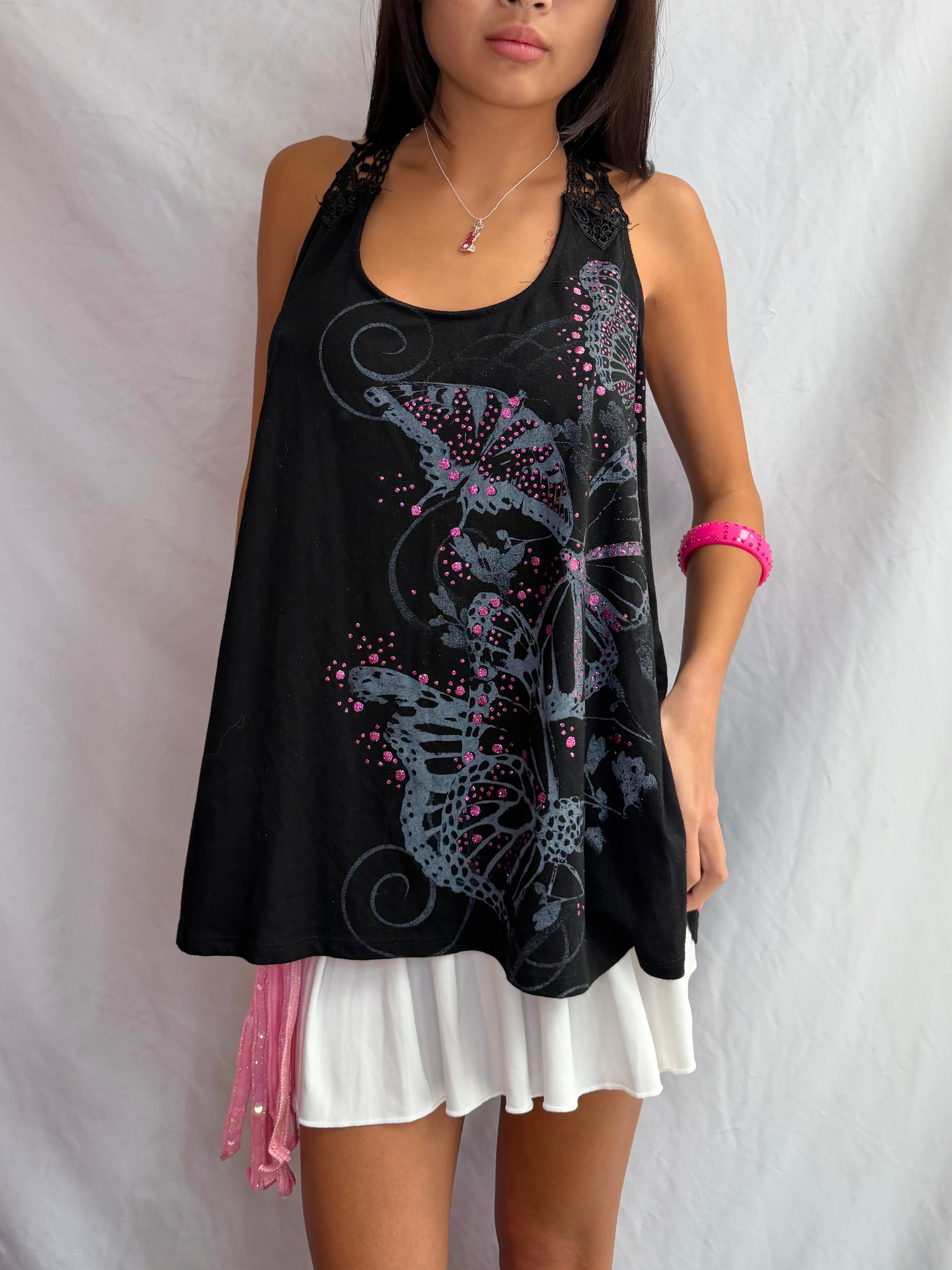 Vintage sparkle butterfly tank top