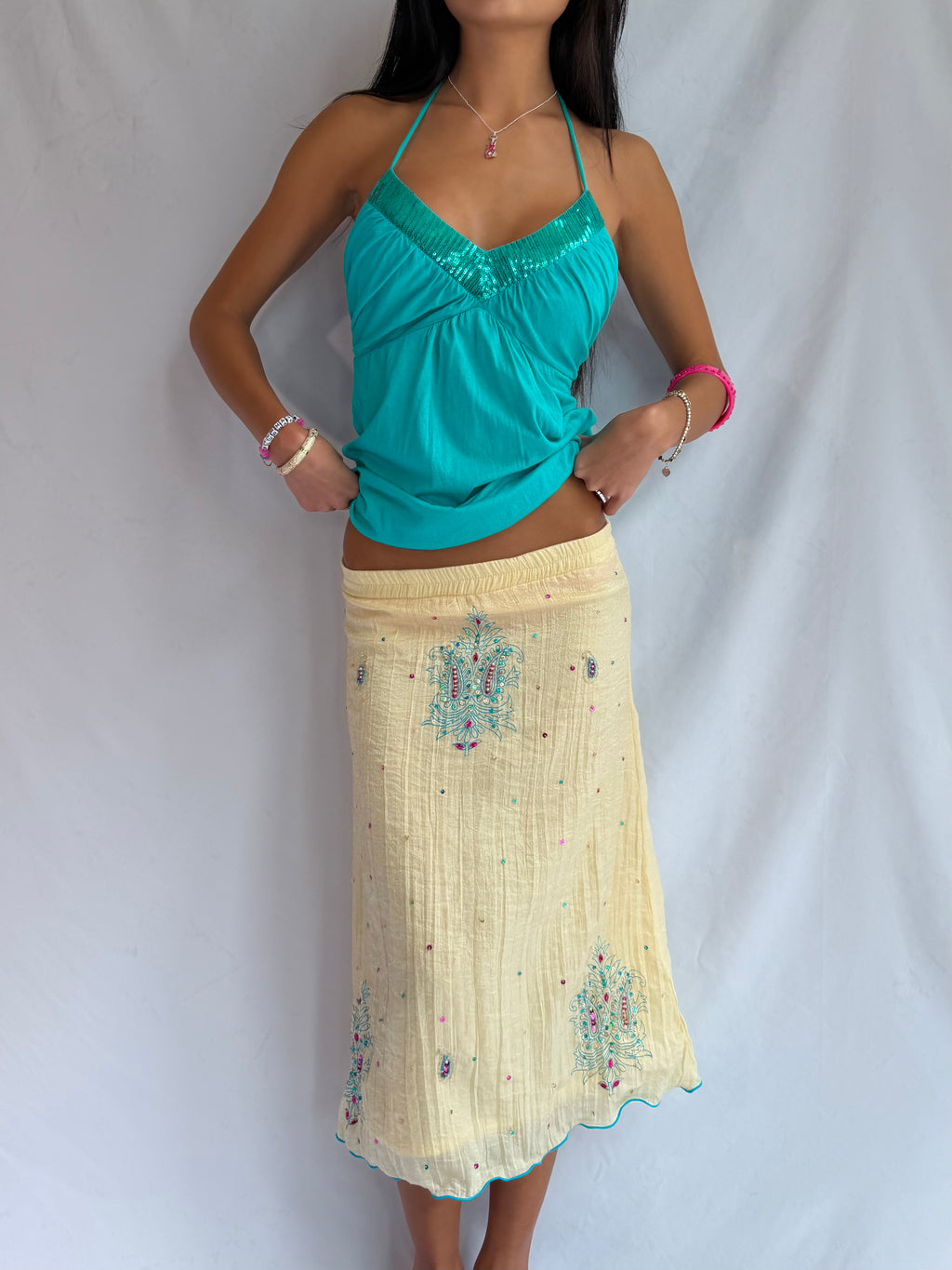 Vintage yellow beaded maxi skirt