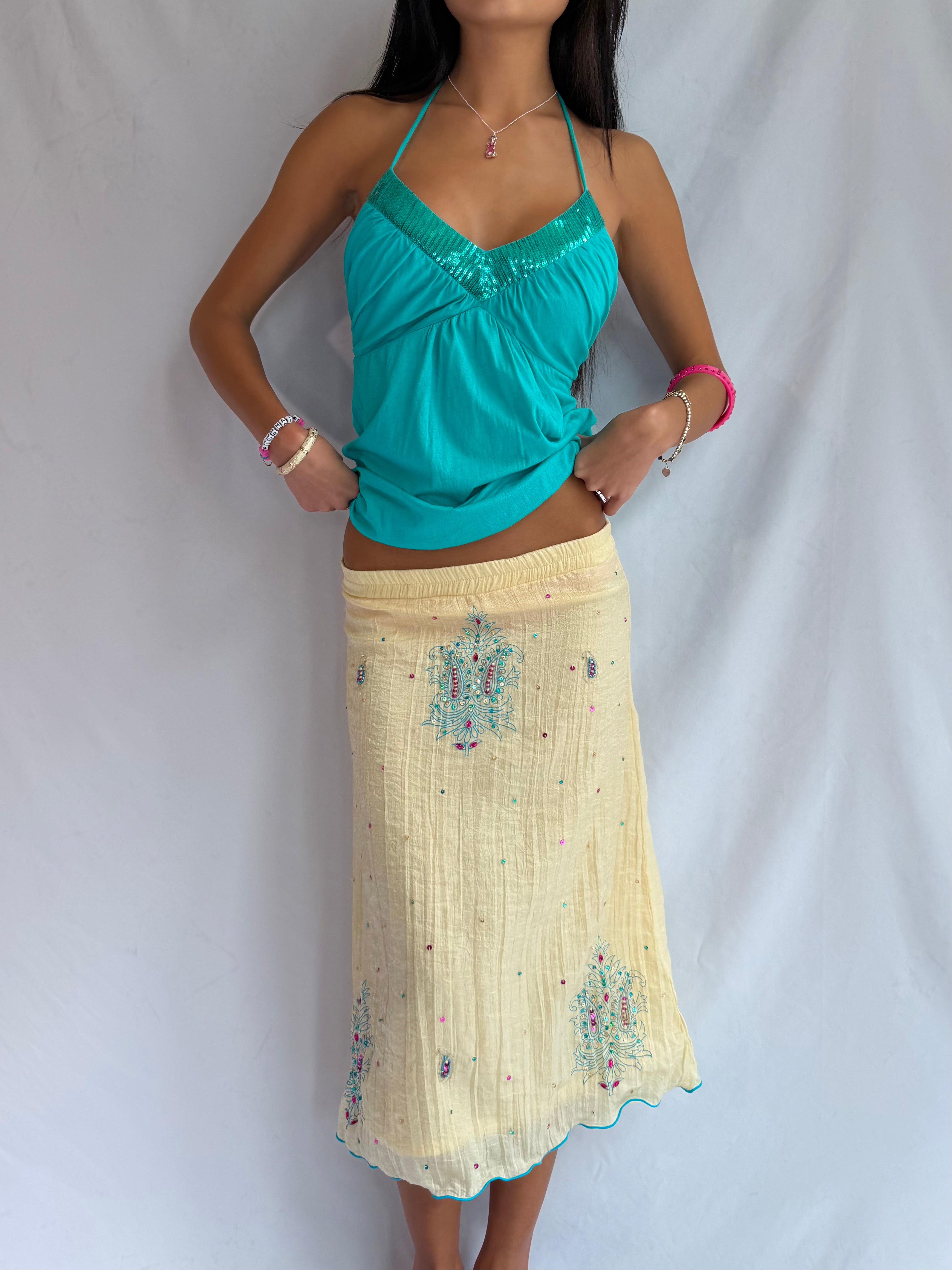 Vintage yellow beaded maxi skirt