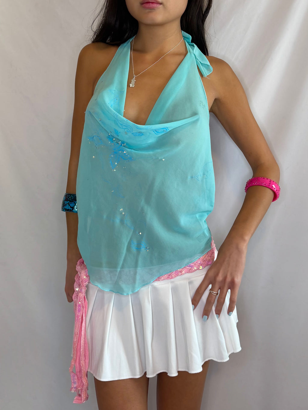 Vintage aqua sheer fairy halter top