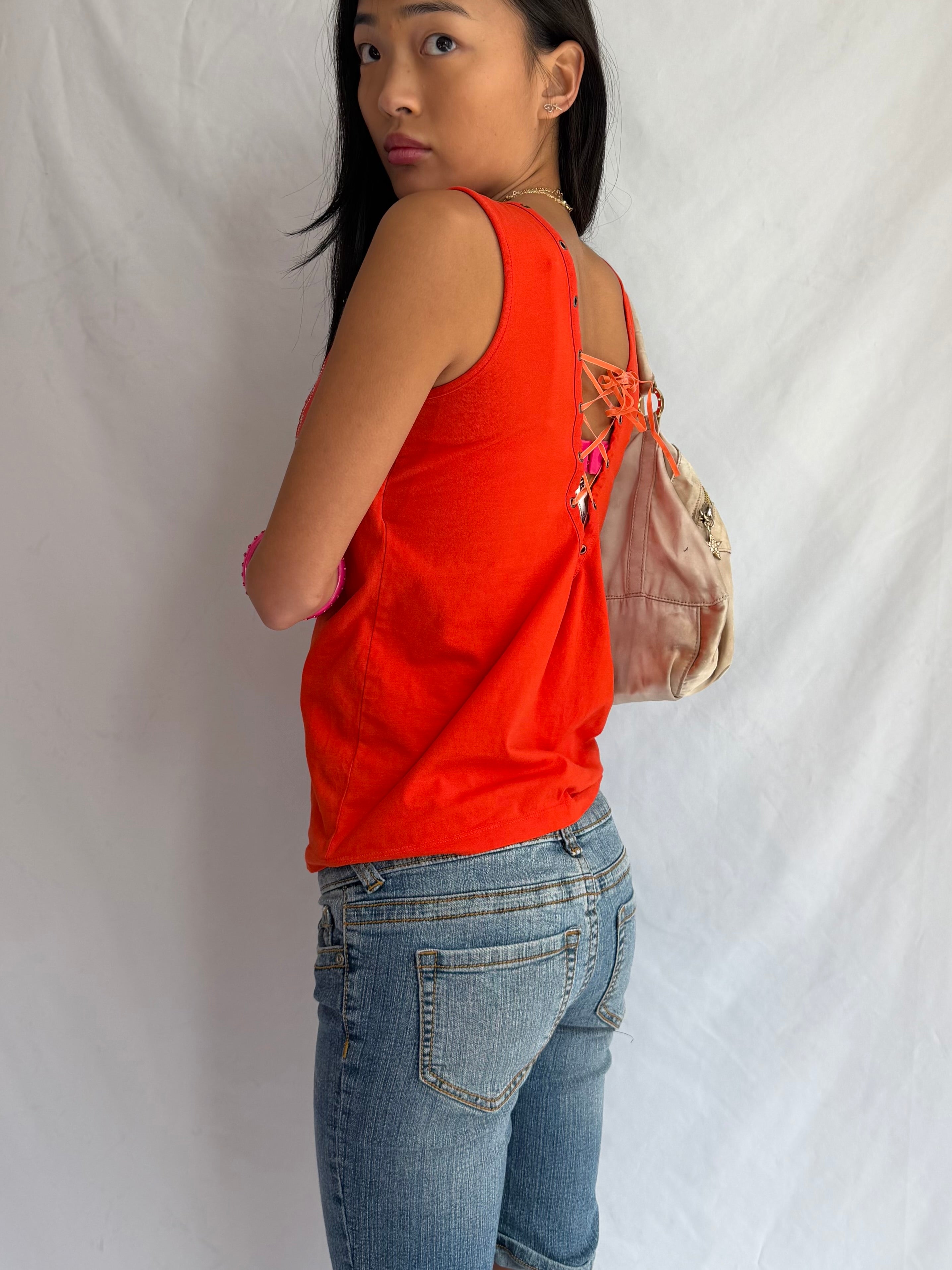 vintage orange rhinestone tank top .𖥔 ݁ ˖