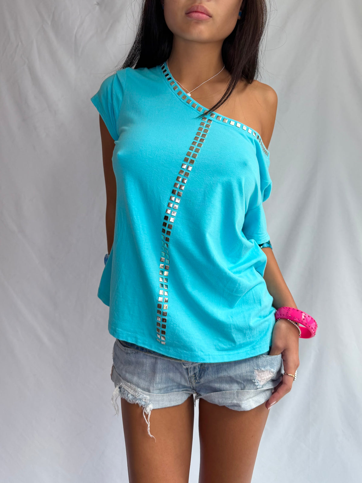 Vintage studded off the shoulder top