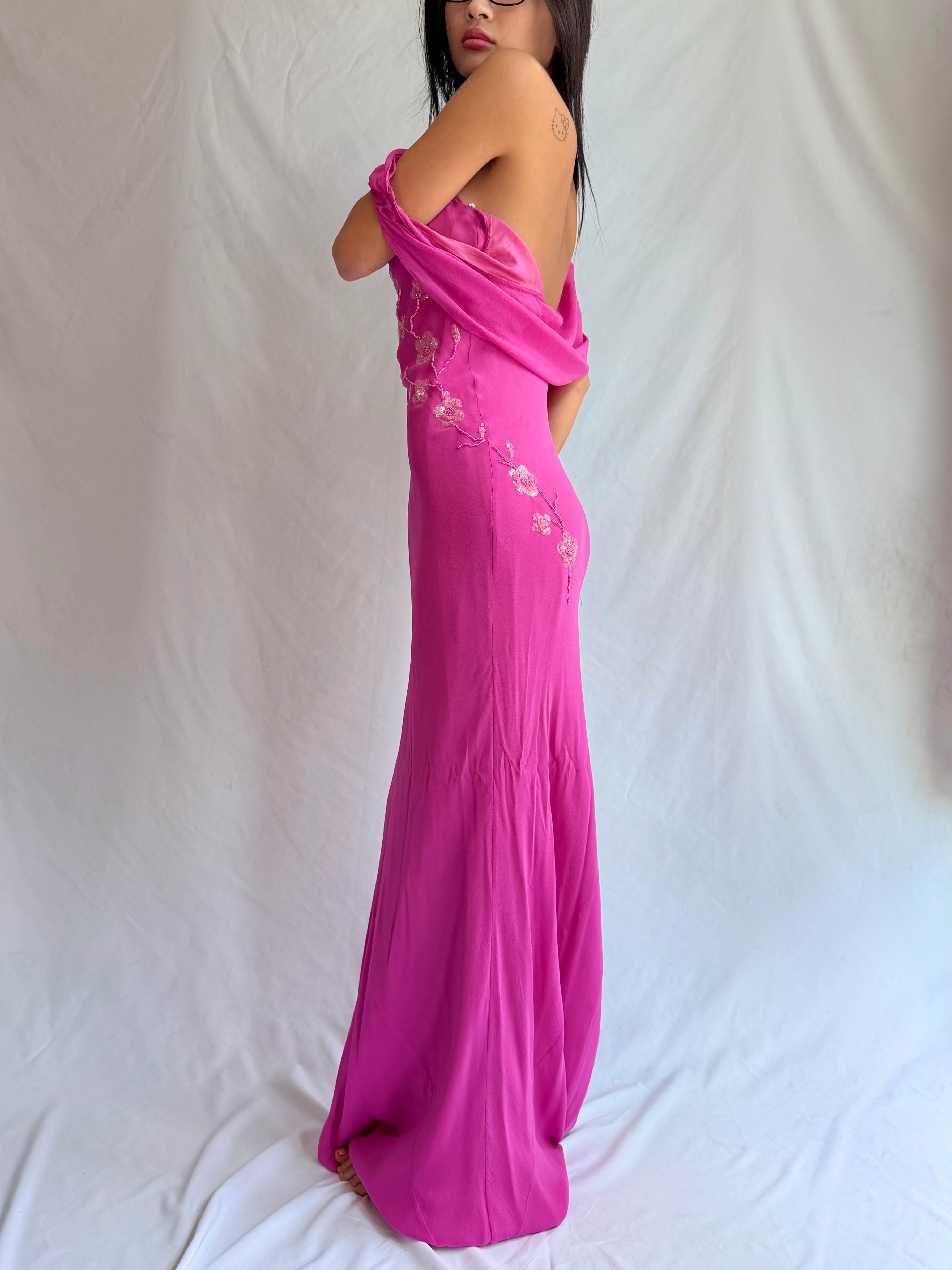 vintage pink beaded maxi dress⋆. 𐙚 ˚