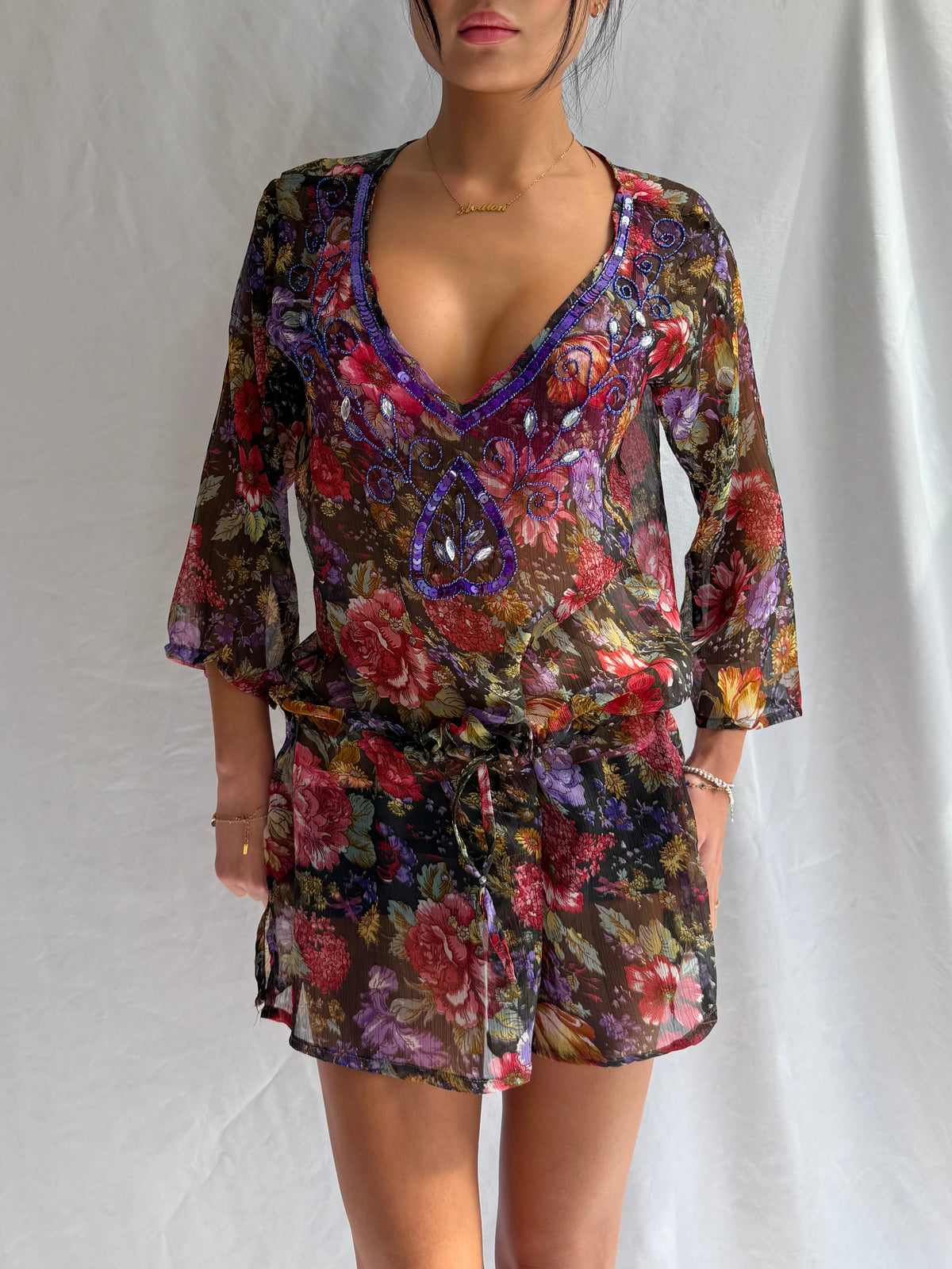 Vintage cinched floral mini dress