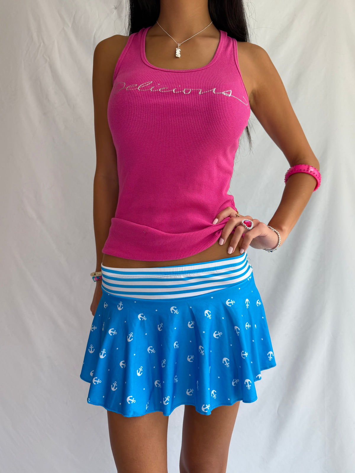 Vintage blue anchor micro mini skirt