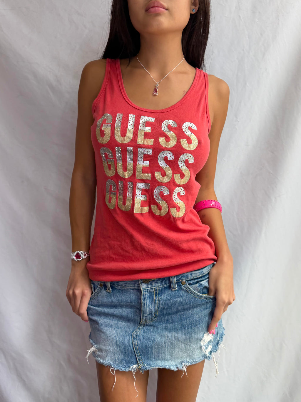 Vintage Guess orange sequin tank top