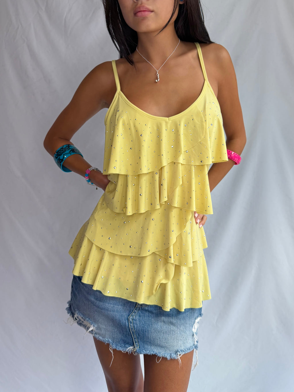 Vintage yellow rhinestone tank top