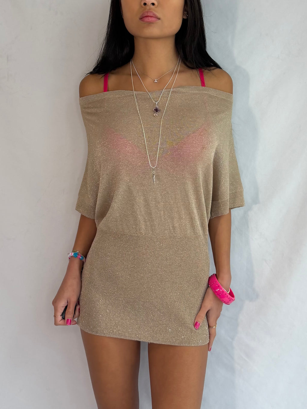 vintage gold off the shoulder mini dress .𖥔 ݁ ˖