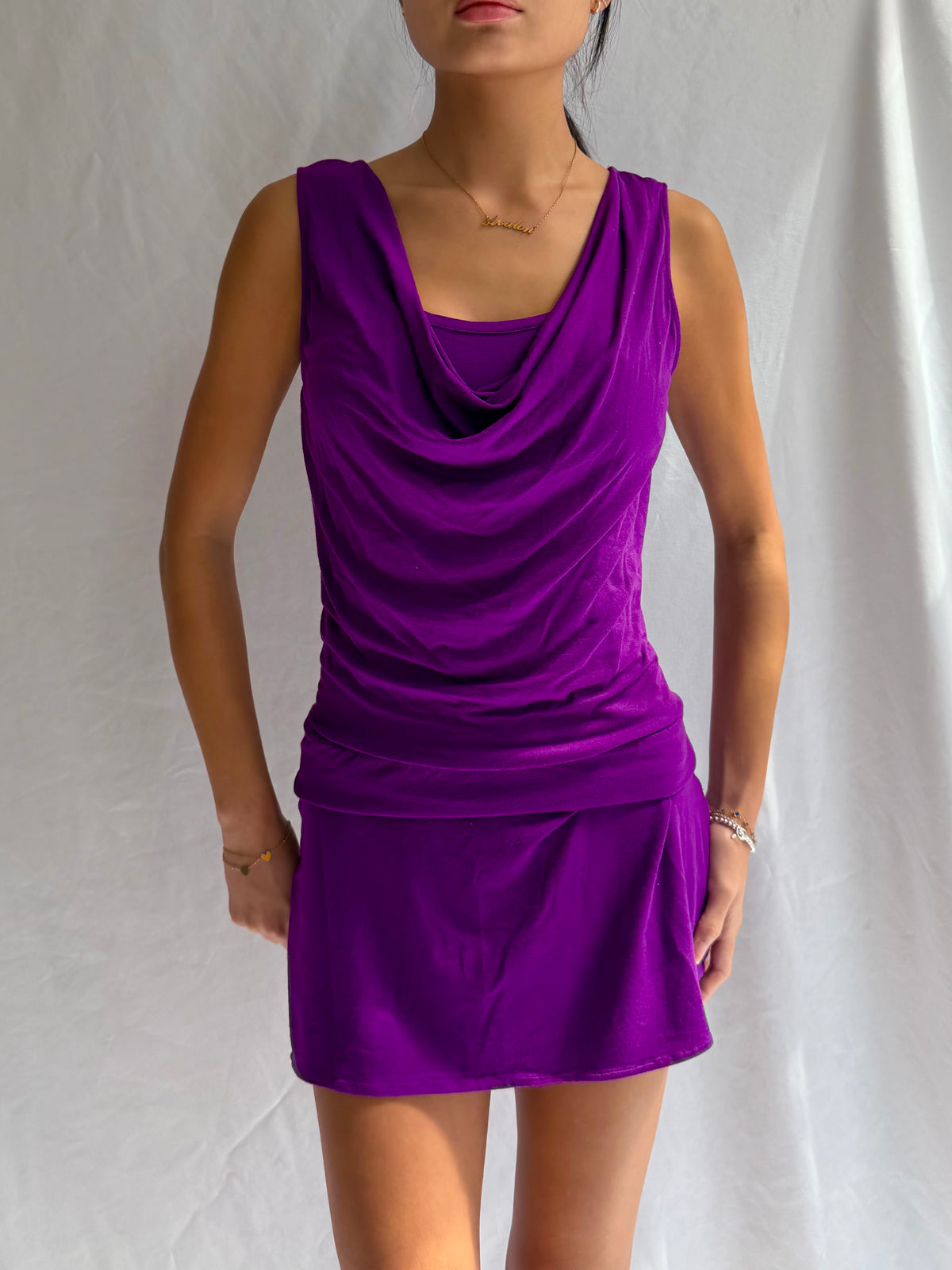 Vintage purple cowl neck mini dress