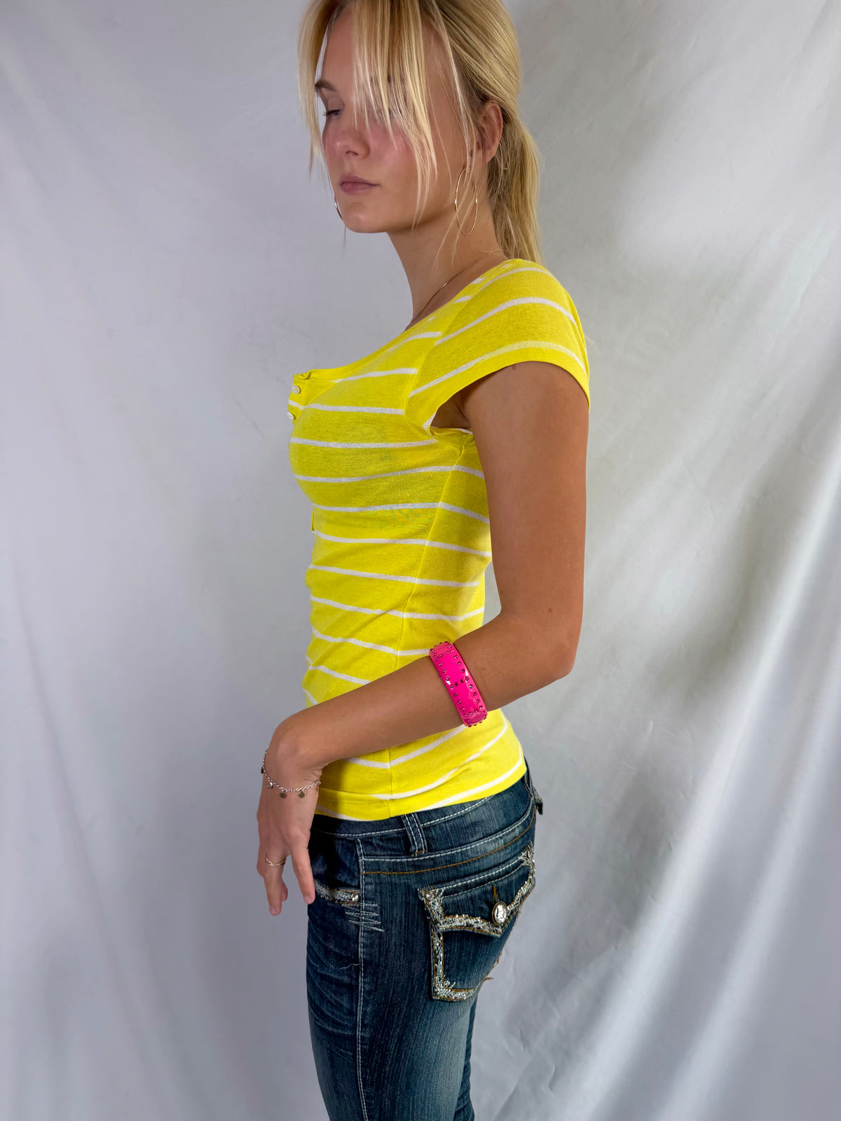 Vintage yellow striped button top