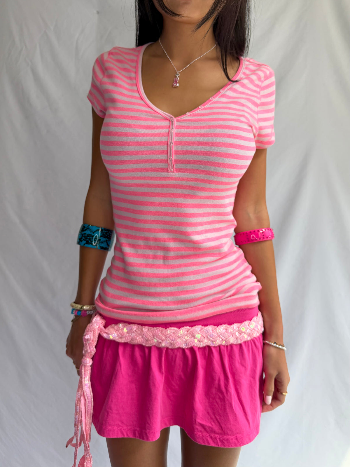 Vintage pink stripe button up top