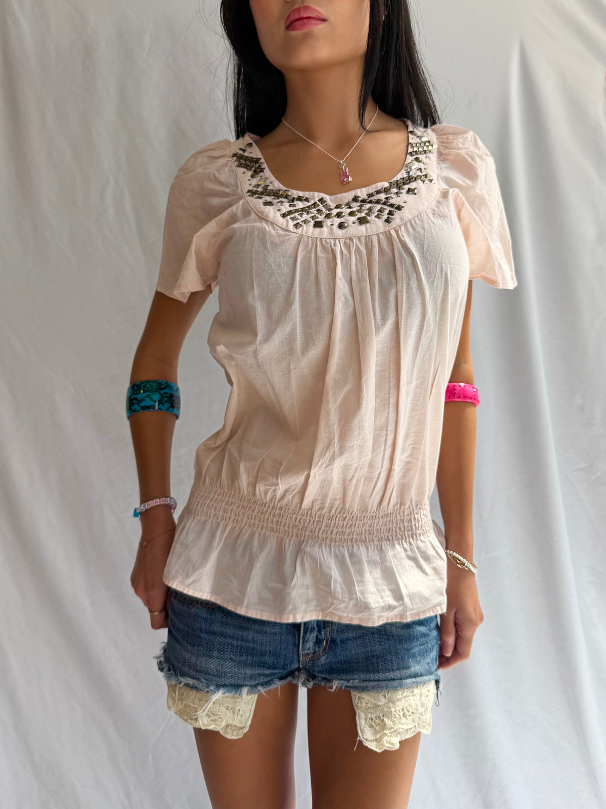 Vintage pink studded babydoll top