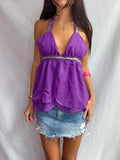 Vintage purple sequin halter top