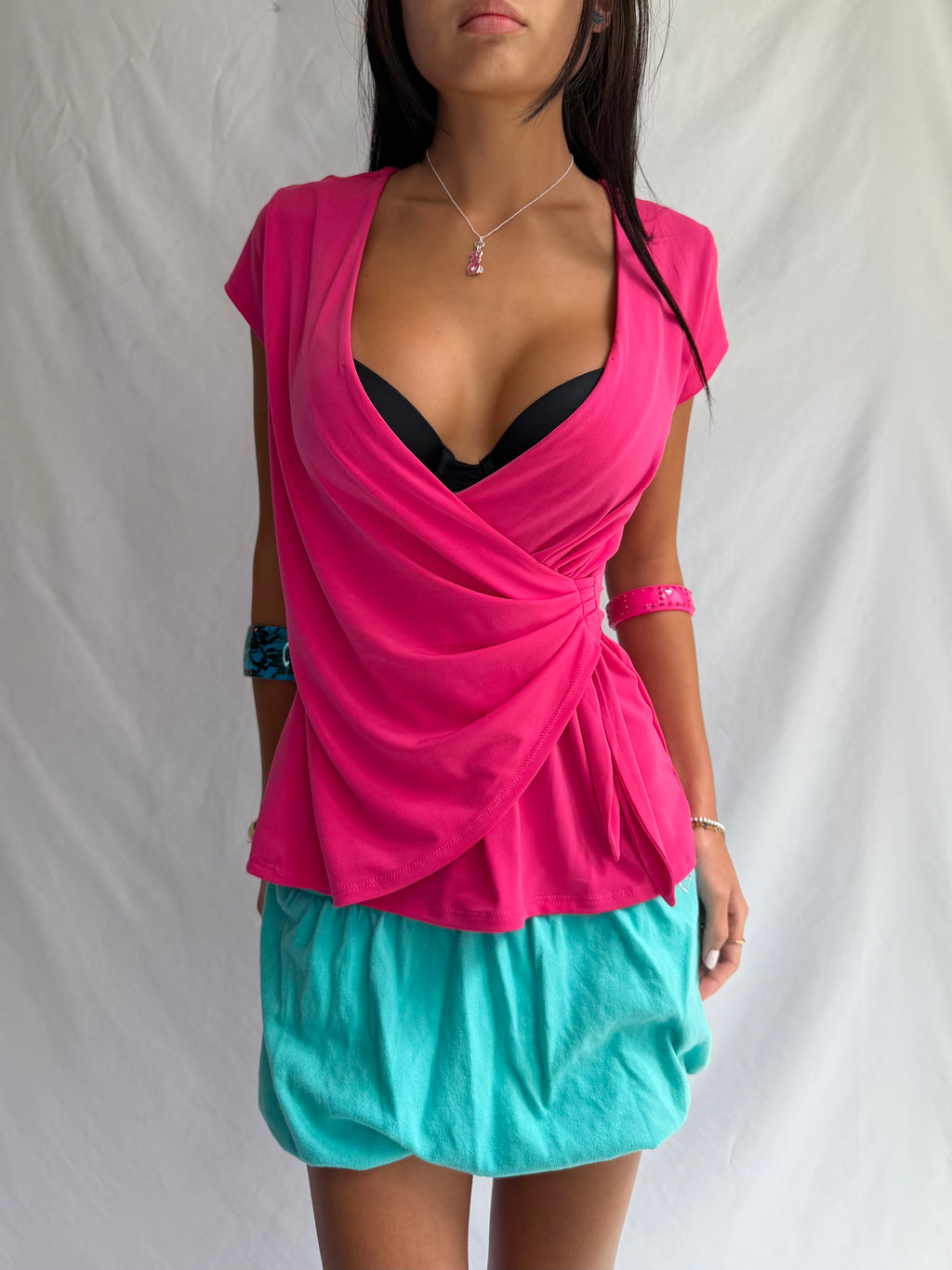 Vintage pink low neck wrap top