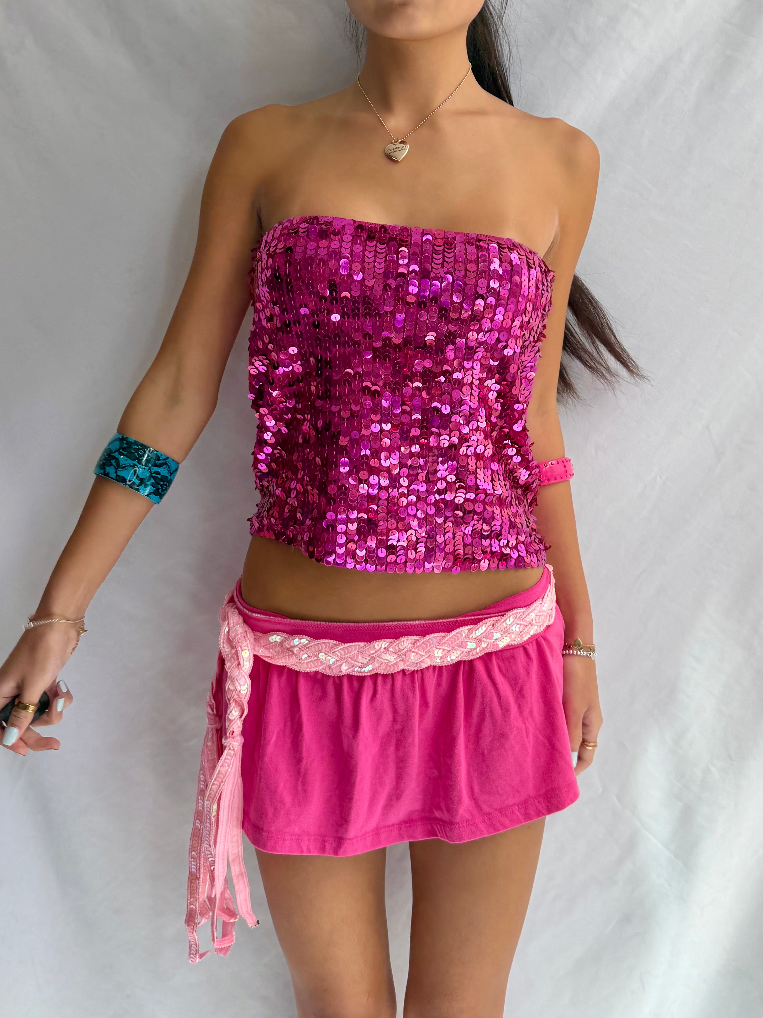 Vintage pink sequin strapless top